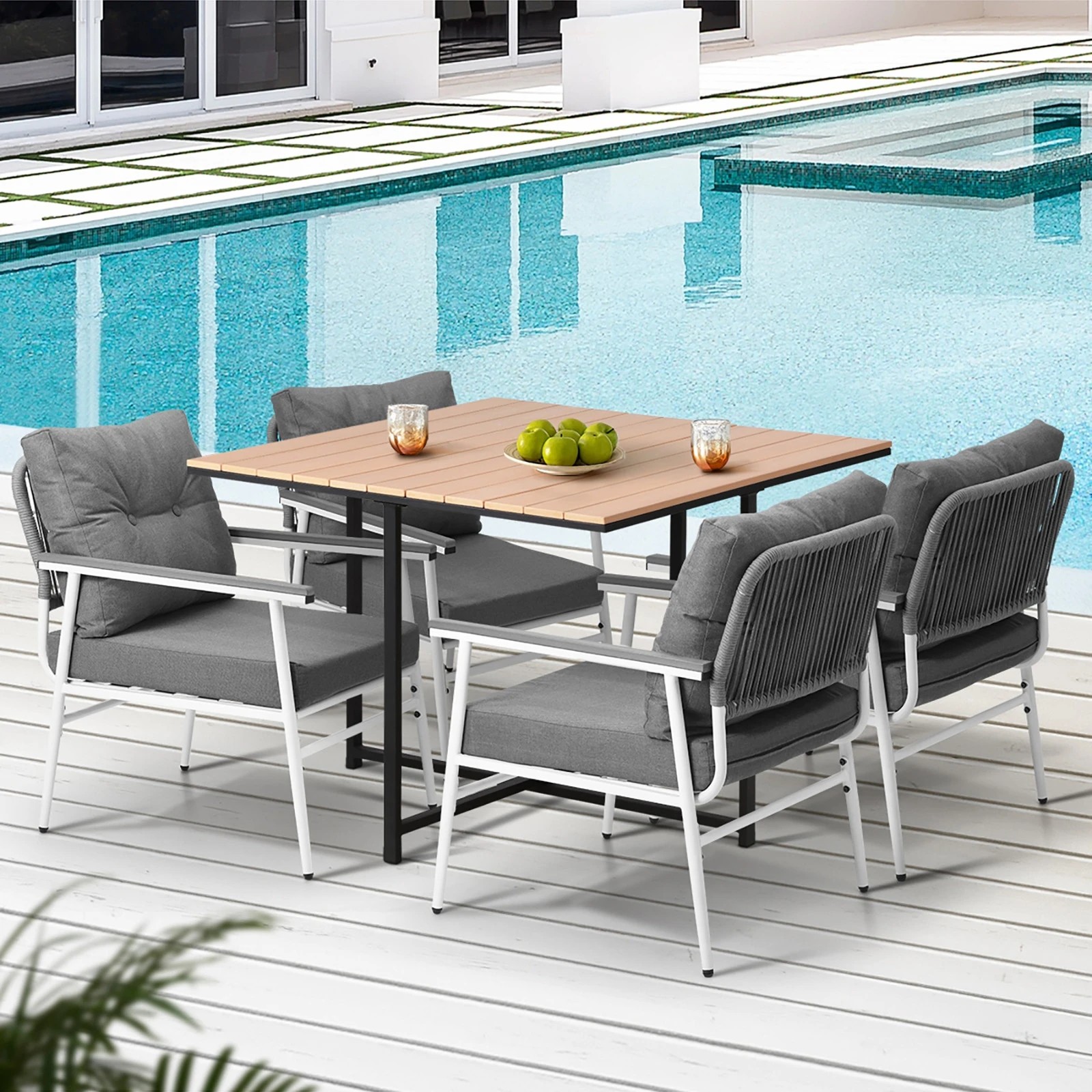 4 Livsip Outdoor Dining Set Patio Furniture Setting Garden Table and Chairs 5PCS - Multi, 4 of 9