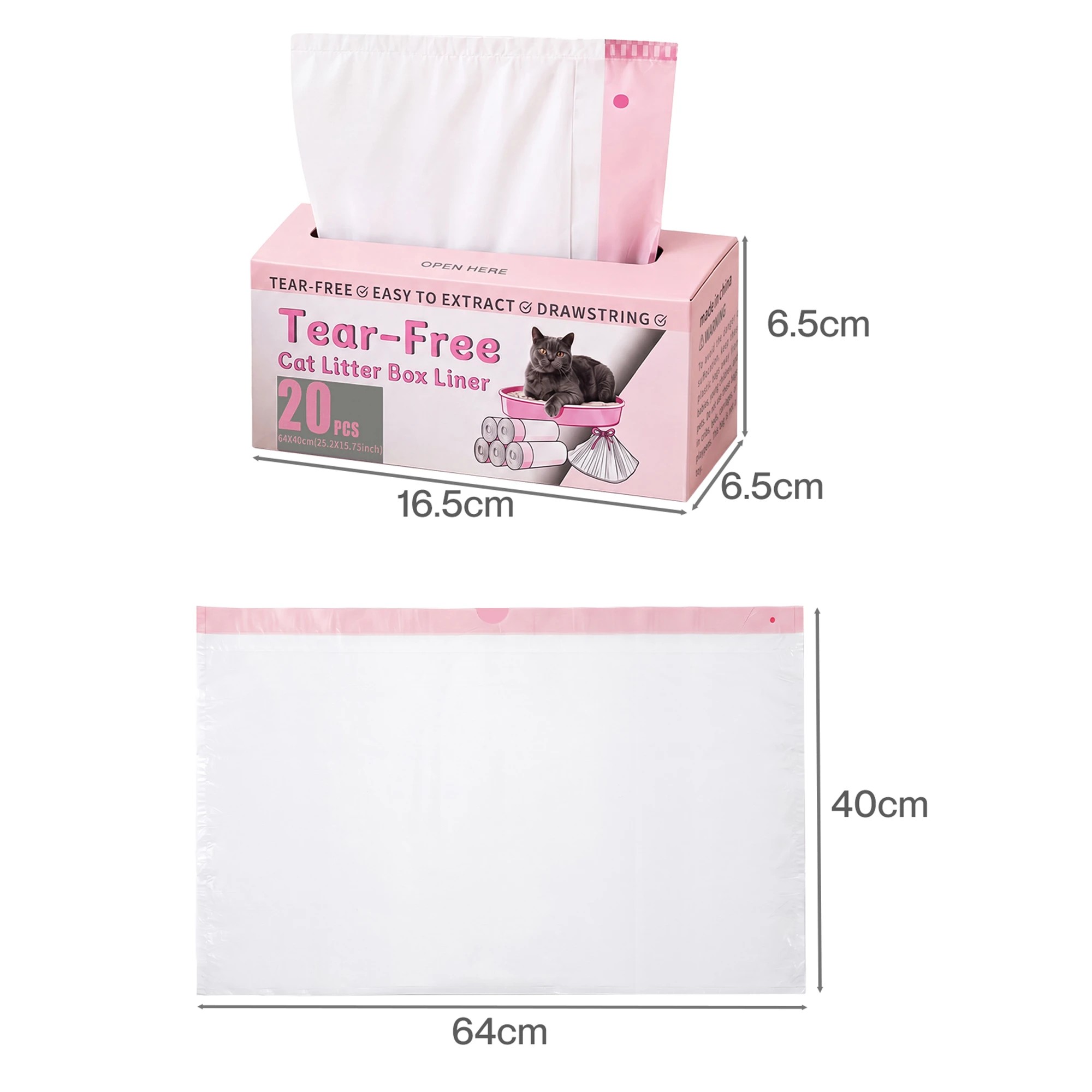 3 Pawz Cat Litter Bags 120 Count Drawstring 64 x 40cm 10kg HDPE White Pink, 3 of 8