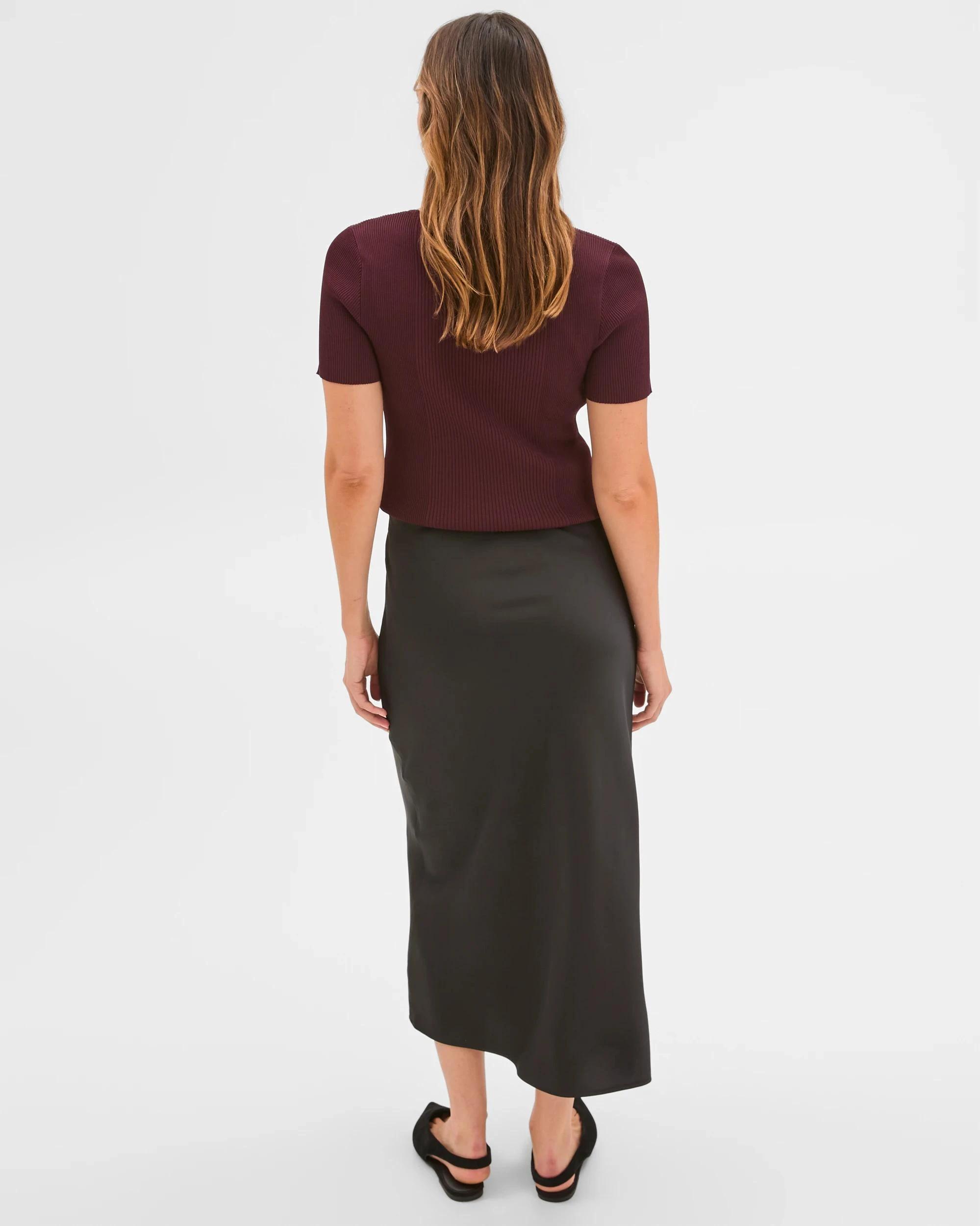 4 Preview Satin Bias Cut Midi Skirt BLACK, 4 of 6
