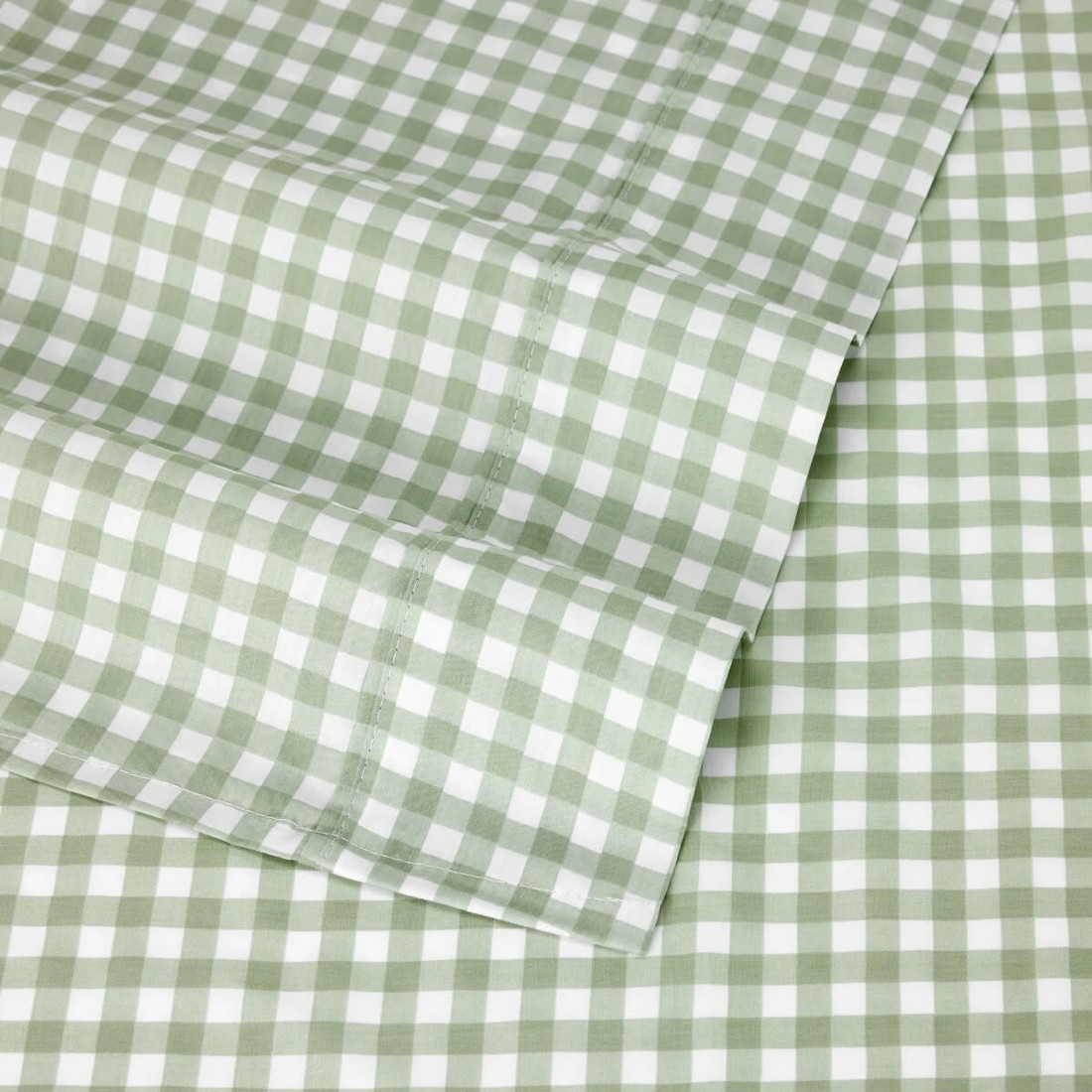 4 250 Thread Count Gingham Cotton Sheet Set - Double Bed, Sage, 4 of 7