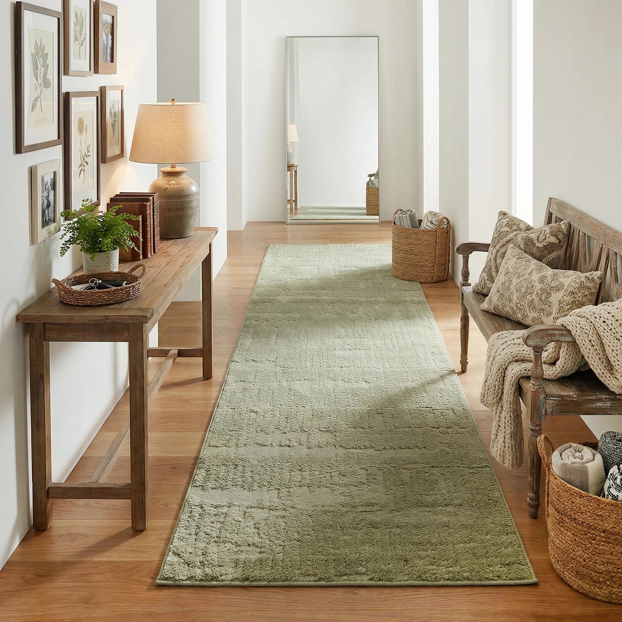 1 Common Ground Rugs Sanctuary Aliya 400x80cm Runner - Large Rug - Green, 1 of 7