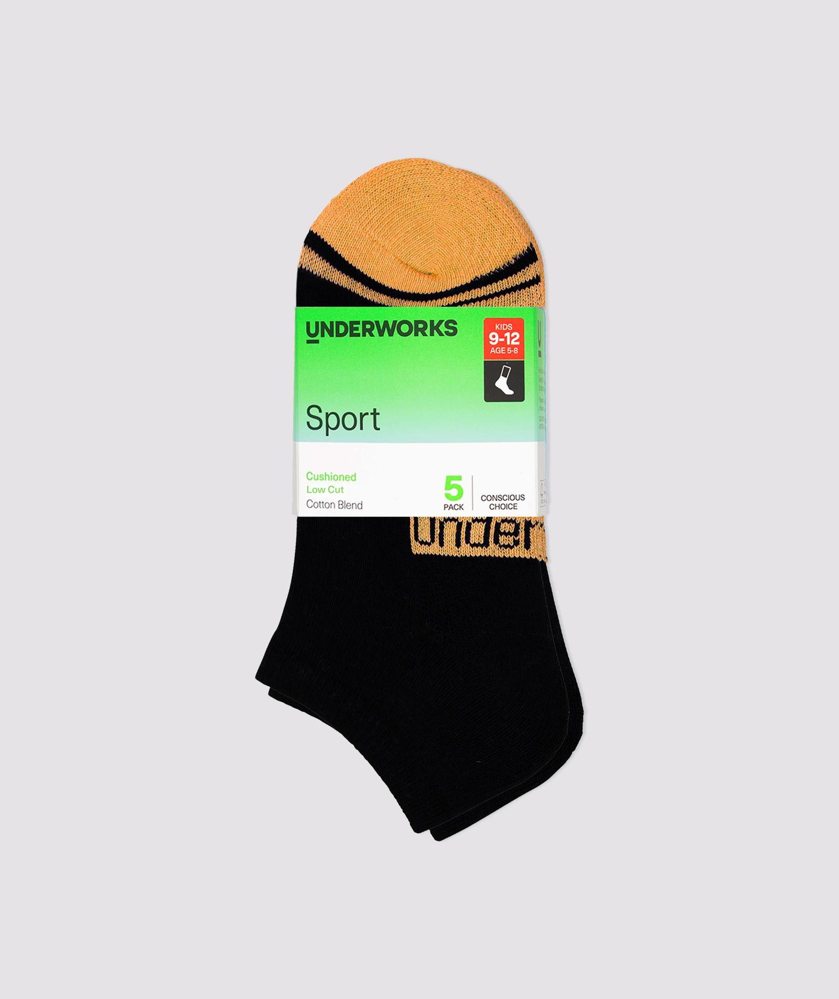 2 Kids Cushioned Sport Low Cut 5 Pack - Underworks BLACK, 2 of 2