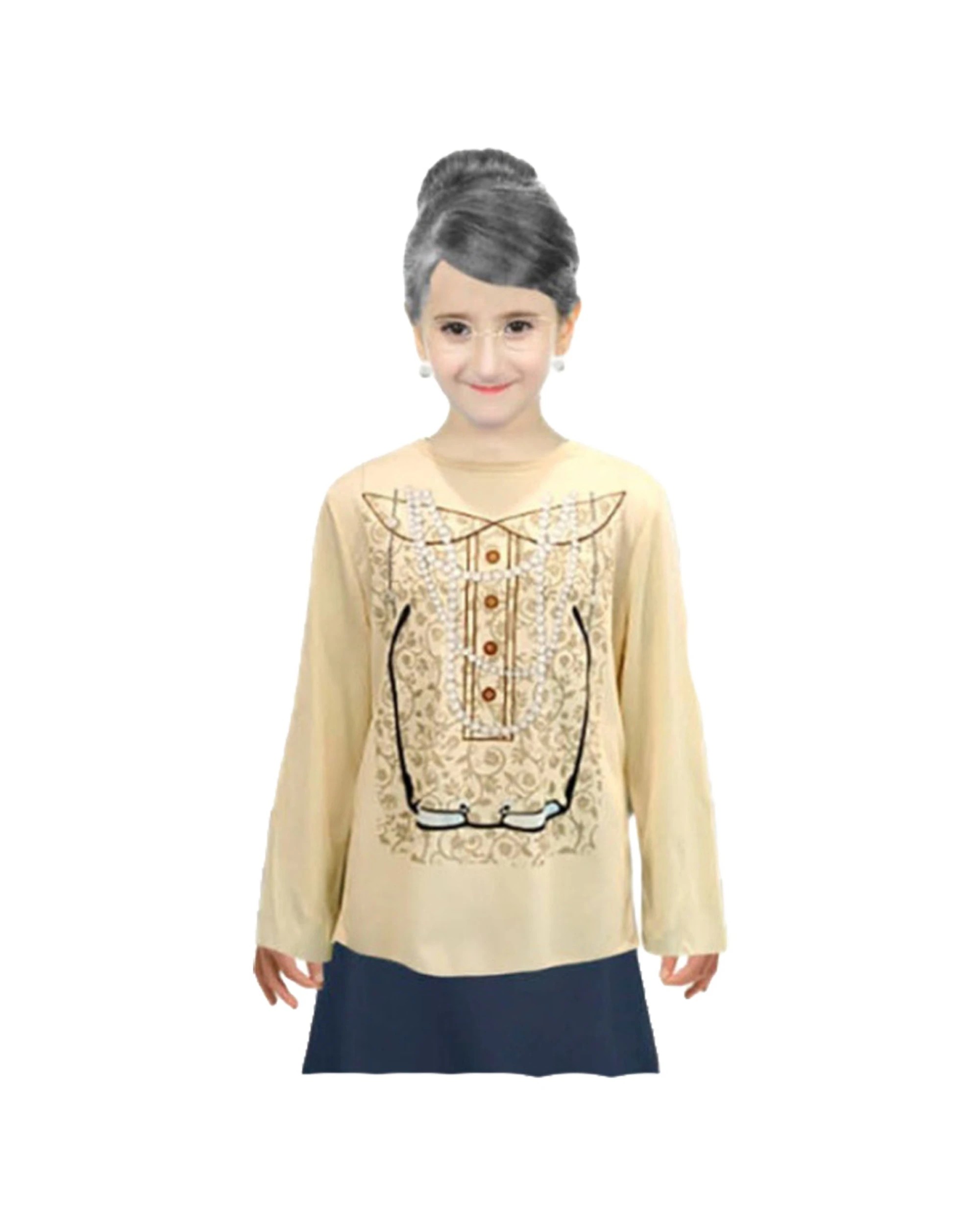 1 JD Party Childrens Grandma Shirt Long Sleeve Costume - Natural, 1 of 2