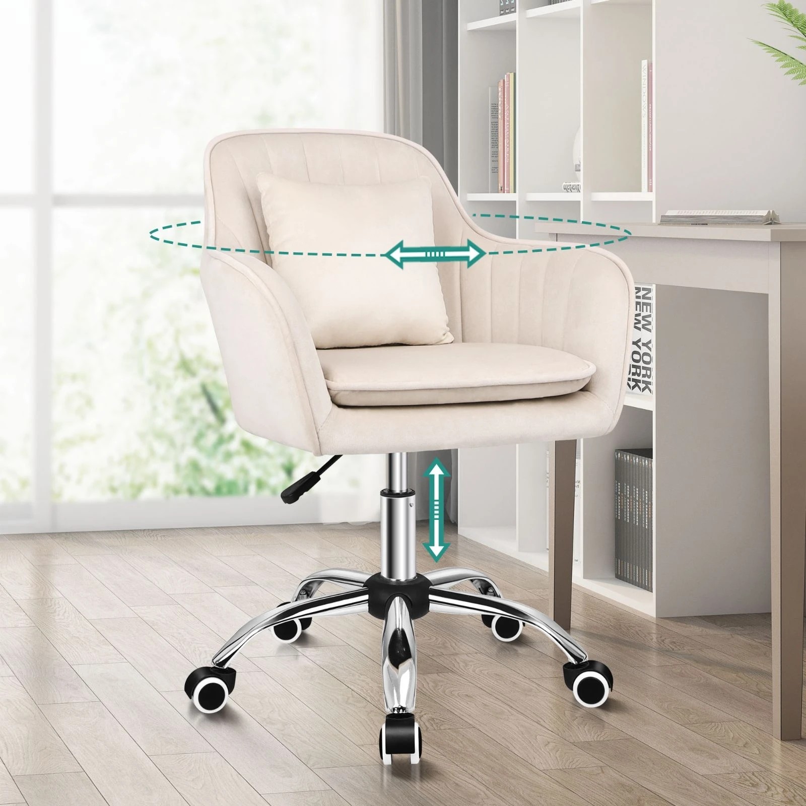 4 Alfordson Velvet Office Chair Computer Swivel Armchair Work Adult Kids - Beige, 4 of 10