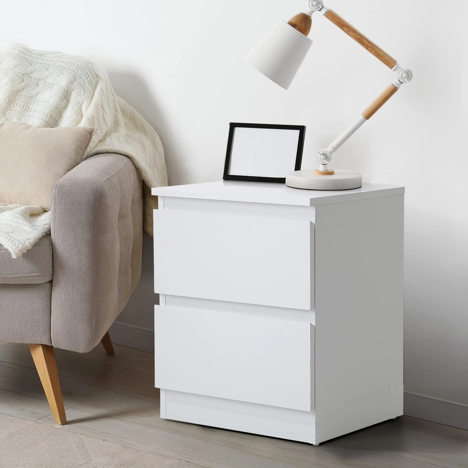 3 Oikiture Bedside Tables Set of 2 Nightstand Side Table Storage Cabinet - White, 3 of 9