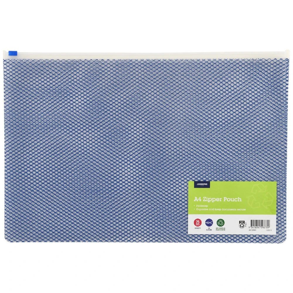 1 J.Burrows A4 Soft Zipper Pouch Blue, 1 of 3