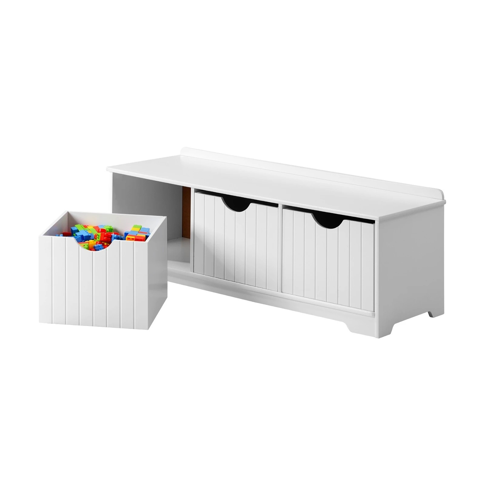 1 Oikiture Kids Toy Box Chest Storage Box Children Room Organiser Seating Bench
 - White, 1 of 10