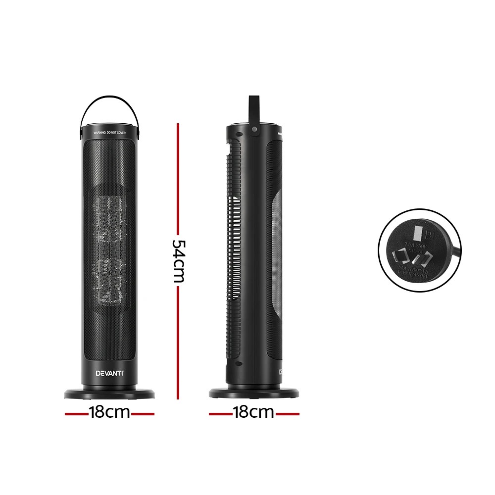 2 Devanti Ceramic Tower Heater - Black, 2 of 6