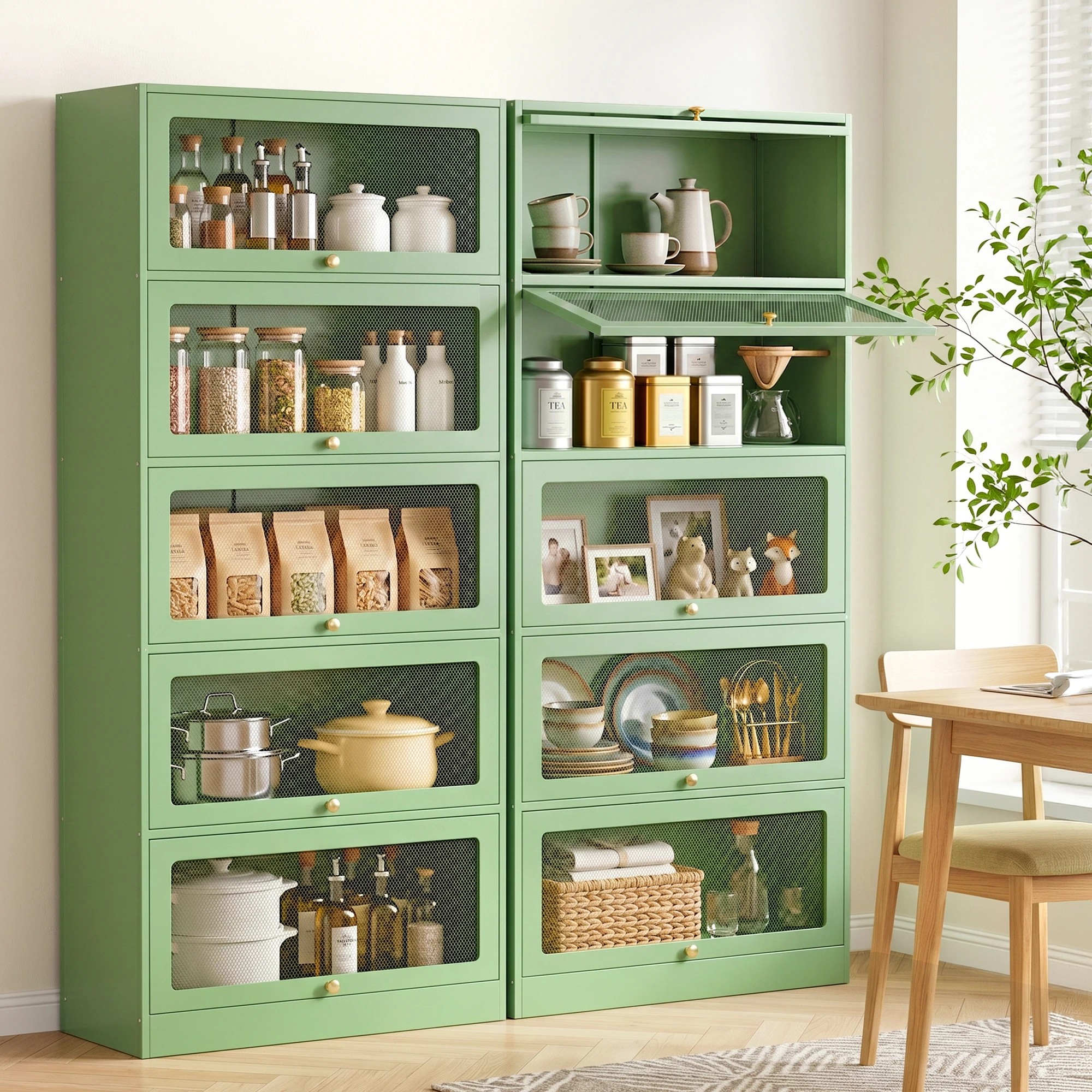 2 Artiss 2x Buffet Unit Cabinet Sideboard Metal - Green, 2 of 8