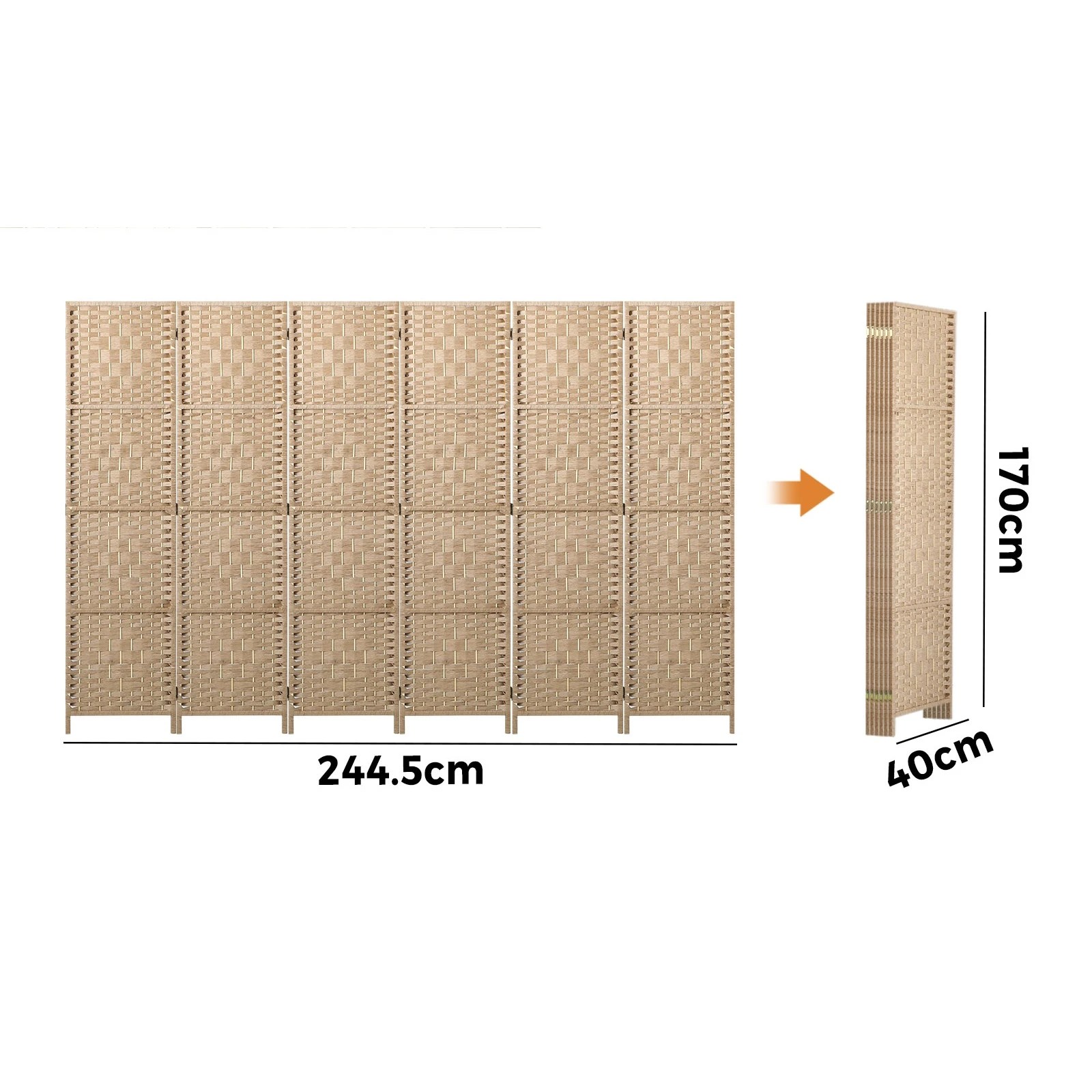 2 Oikiture 6 Panel Room Divider Screen Privacy Dividers - Natural, 2 of 10