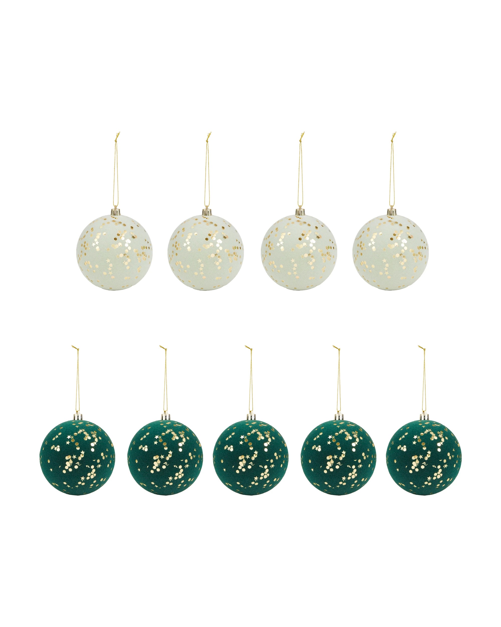 2 9 Pack 10cm Natural Flocked Baubles, 2 of 5