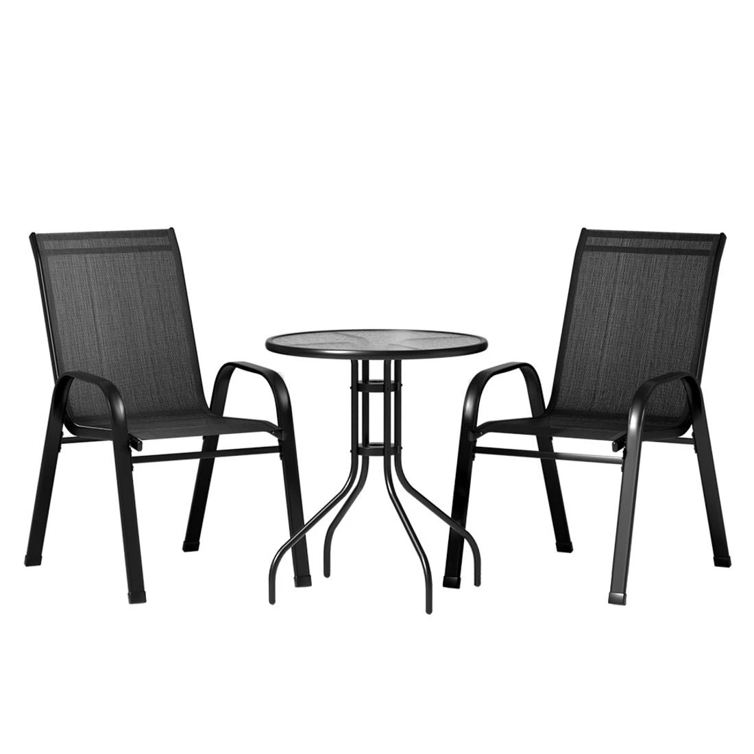 1 Gardeon 3-piece Outdoor Bistro Set Table And Chairs Stackable Patio Furniture Weather Resistant Easy Assembly - Black, 1 of 5