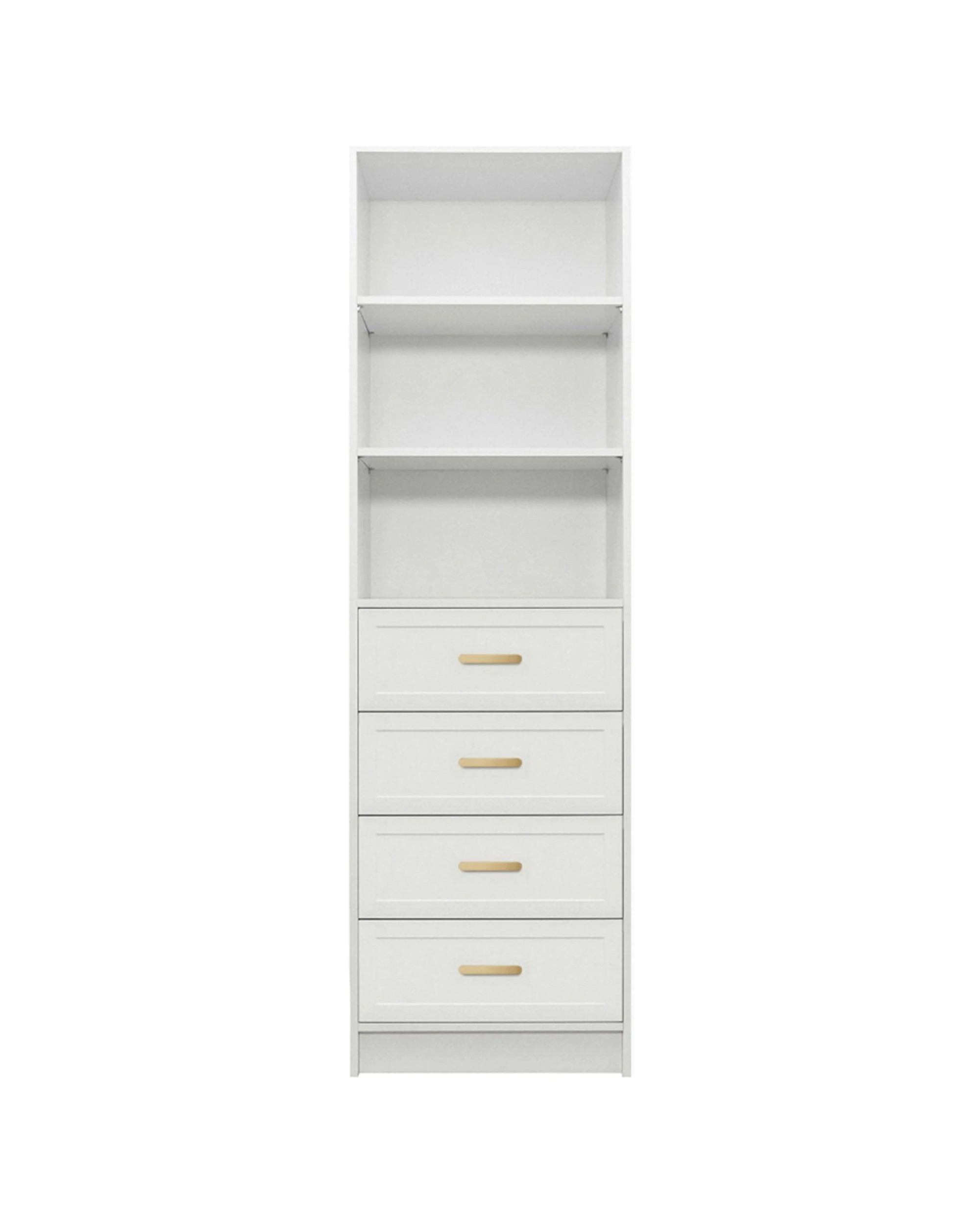 1 European Cabinetry Malmo 3 Shelf 4 Drawer Walk In Wardrobe Hamptons Brass Oval Handle - White, 1 of 2