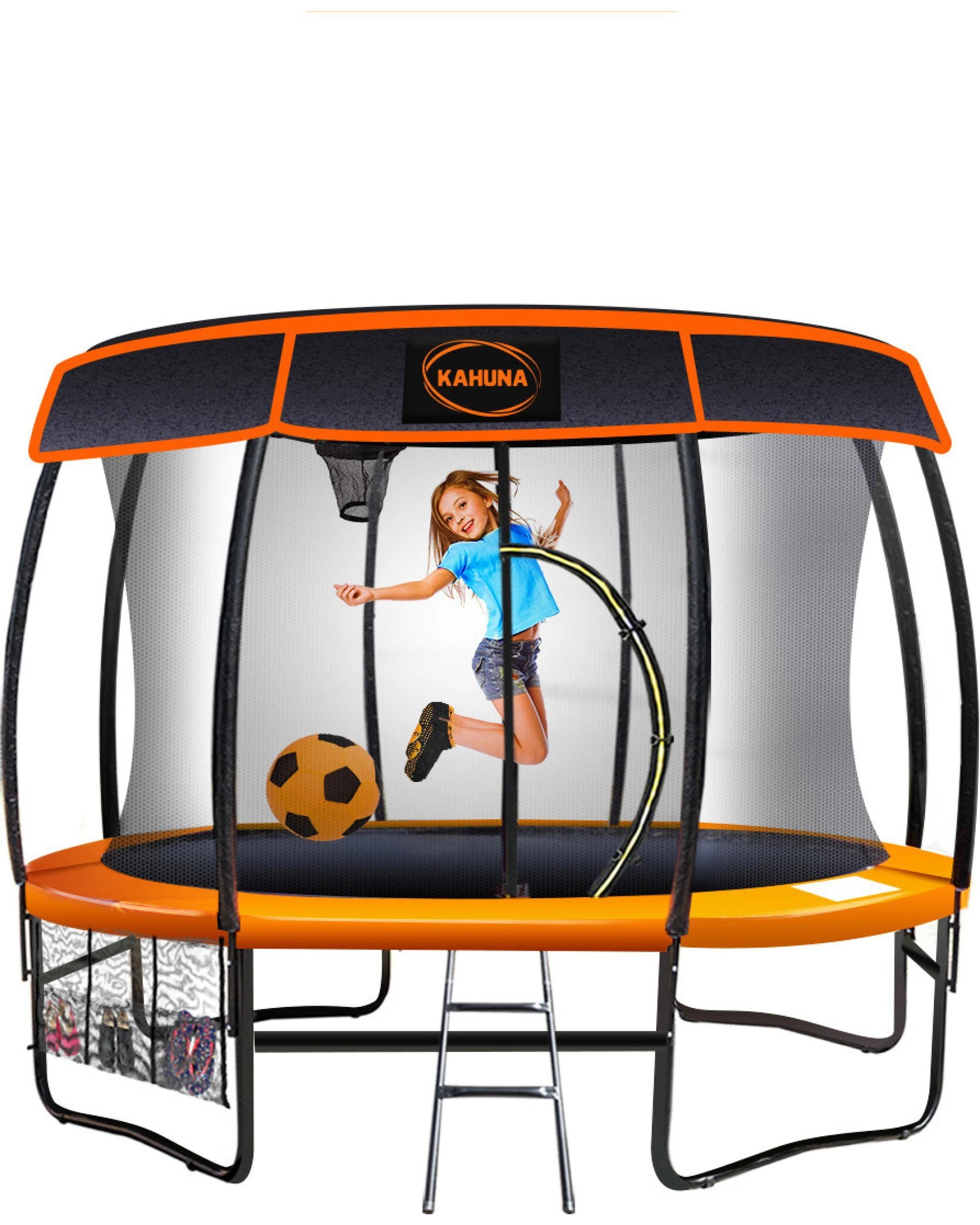 4 Kahuna Trampoline 12 ft with Basket ball set and Roof-Orange Blue, 4 of 8