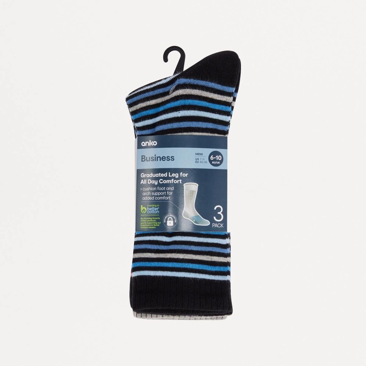 3 3 Pack Comfort Cotton Crew Socks STRIPE MIX BLACK, 3 of 3