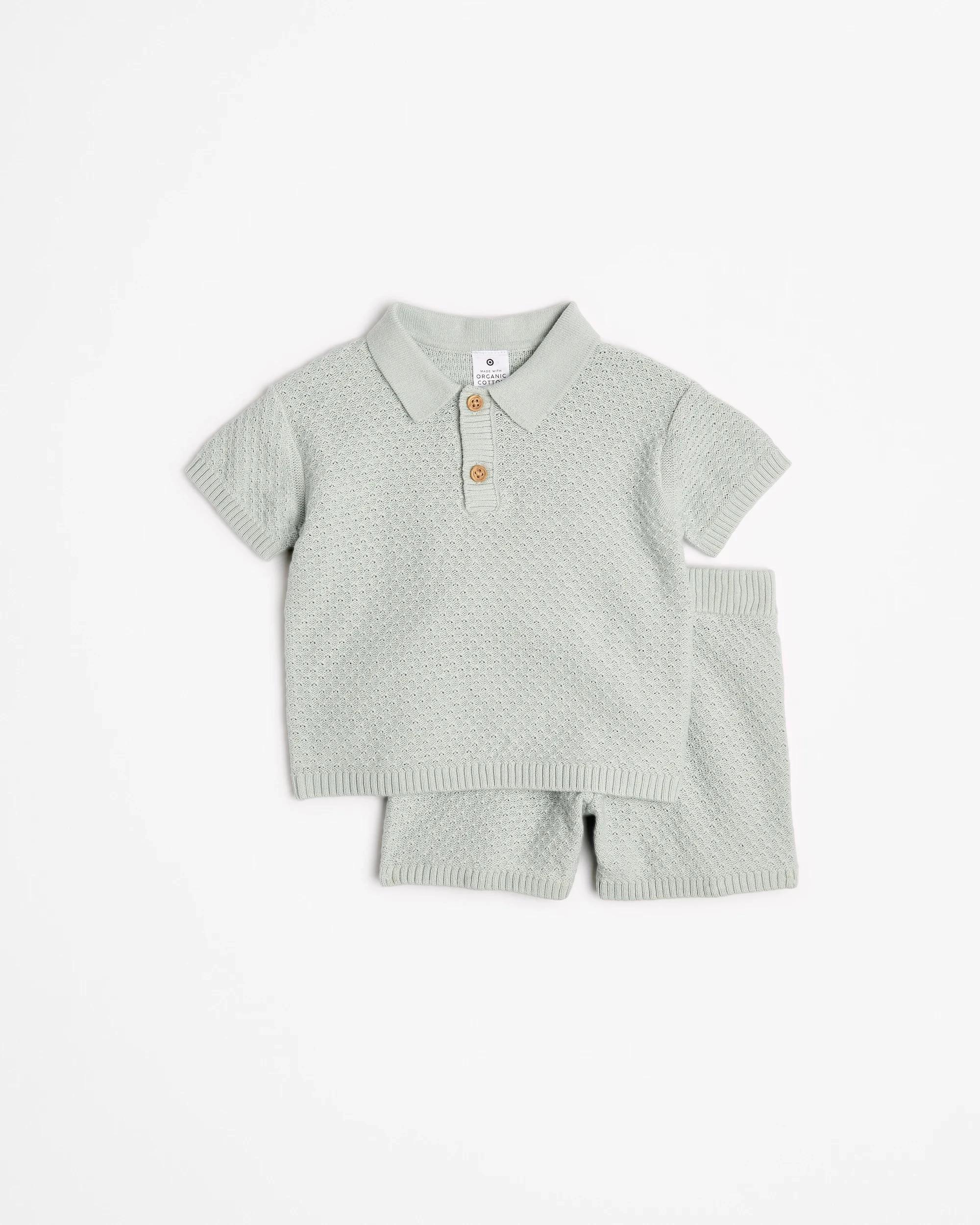 2 Target Baby Baby Boys Organic Cotton Knit Polo & Short 2 Piece Set MISTY BLUE, 2 of 4