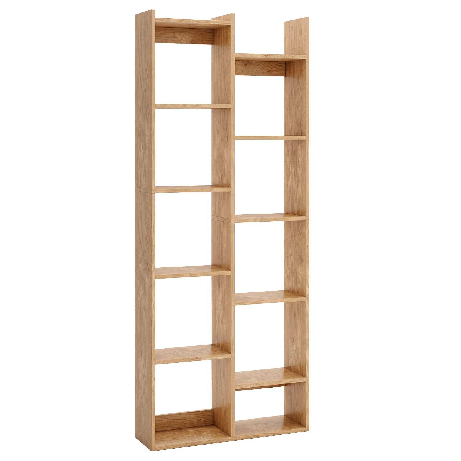 1 Costway 12-Tier Bookshelf Bookcase Wood Display Shelf Tree-Shaped Storage Shelving Cabinet - Natural, 1 of 4