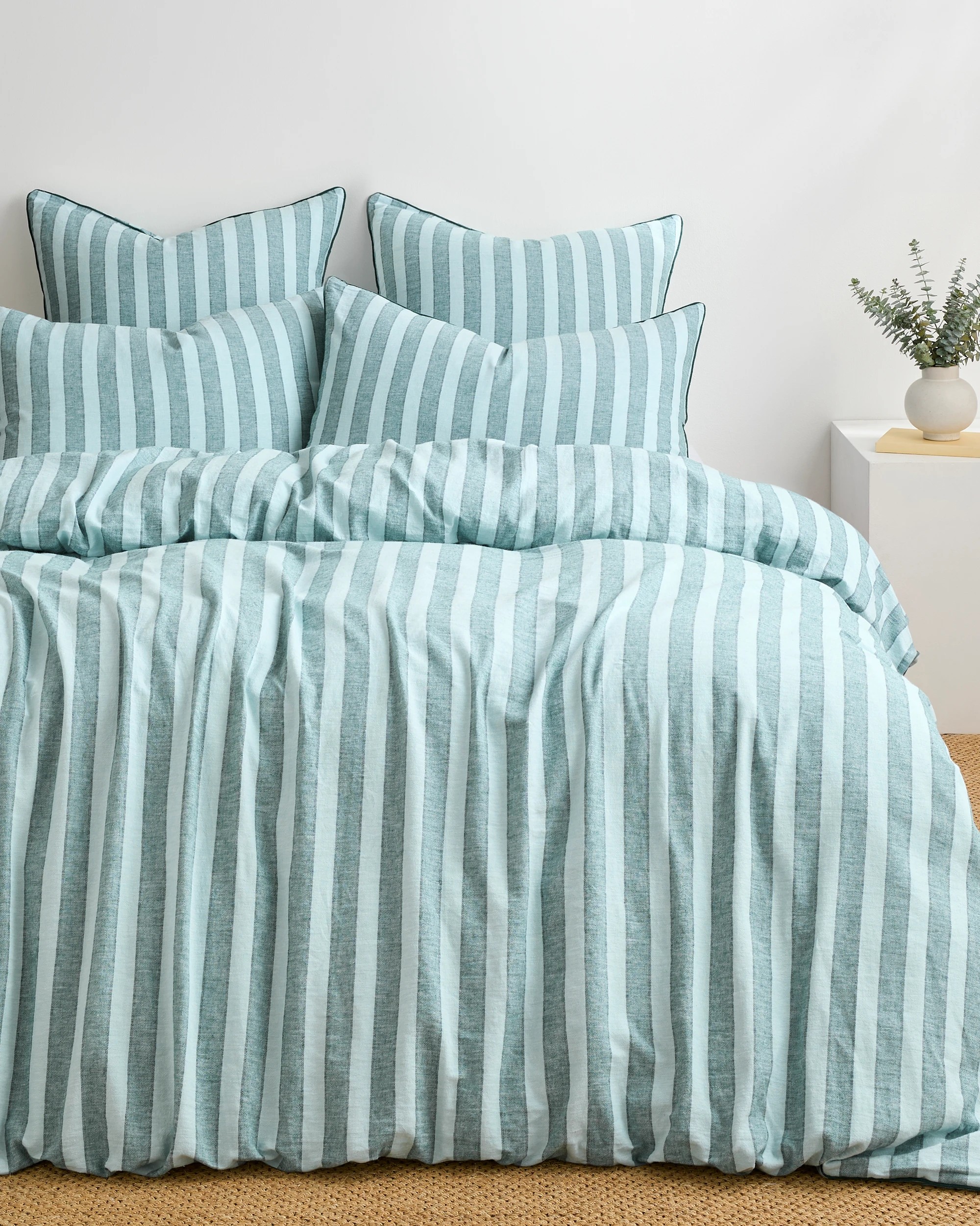 2 Target Reid Stripe Linen/Cotton Quilt Cover Set - Queen Bed - Green, 2 of 6