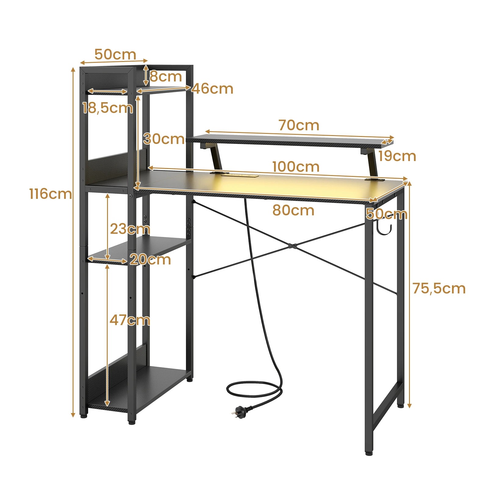 2 Costway Reversible Computer Desk w/LEDs & Charging Station Home Office Gaming Desk - Black, 2 of 5