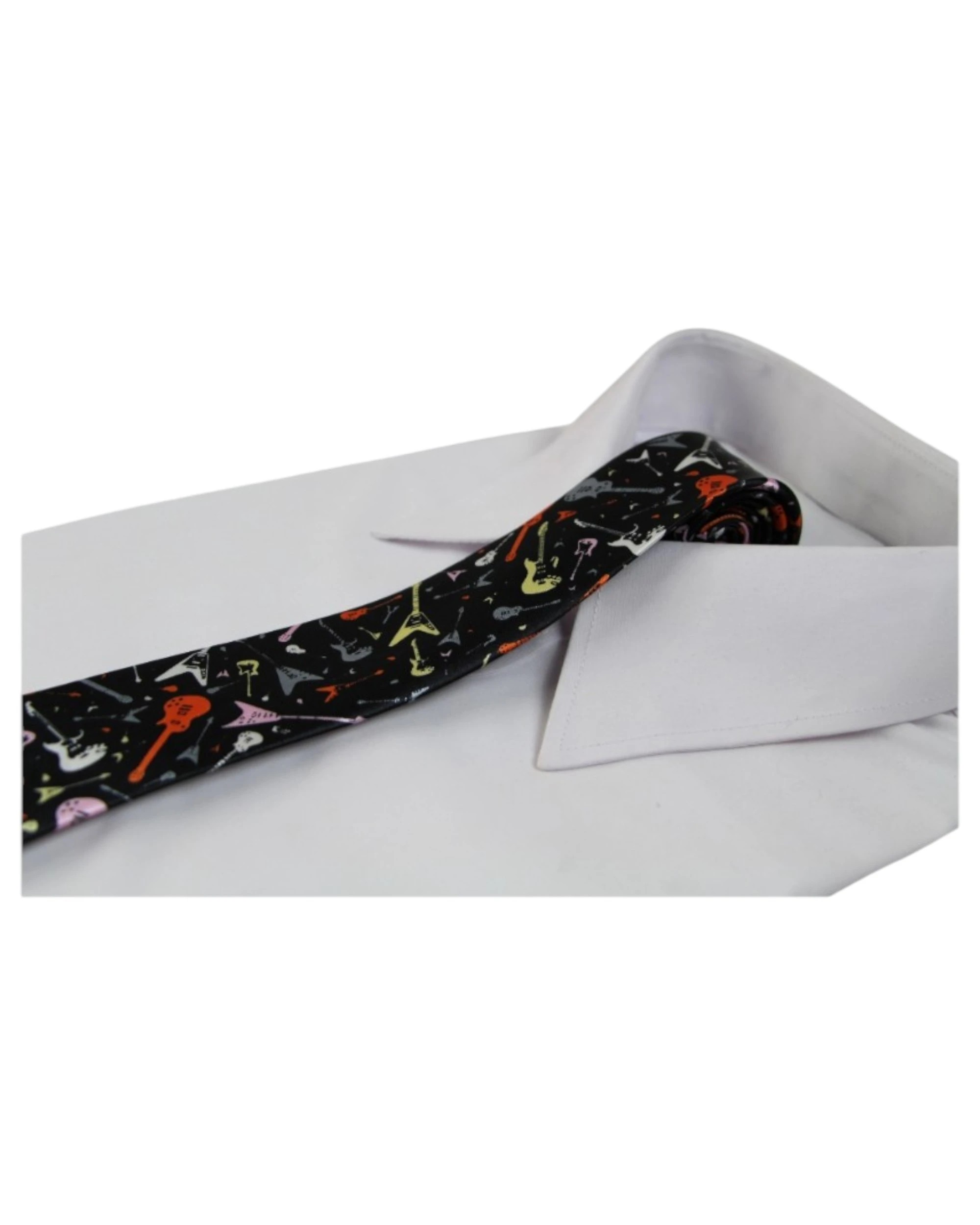 1 Zasel Mens Black With Coloured Guitars 5cm Skinny Neck Tie - Multi, 1 of 4
