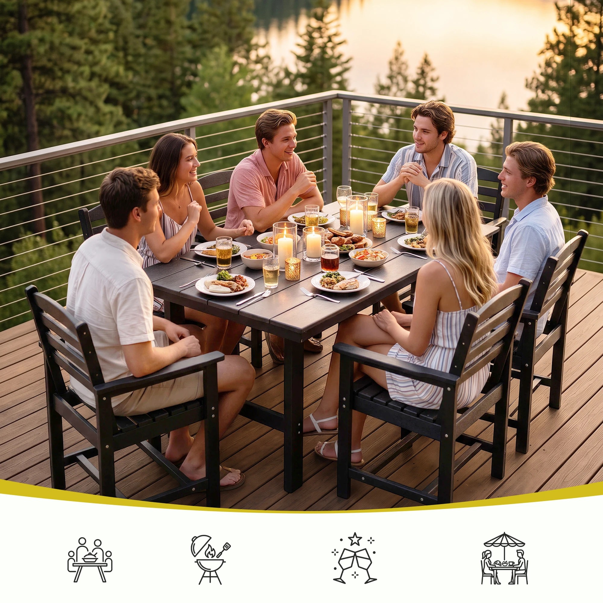 9 Gardeon 7 Piece Outdoor Dining Set Patio HDPE Table and Chairs Garden Furniture - Black, 9 of 10