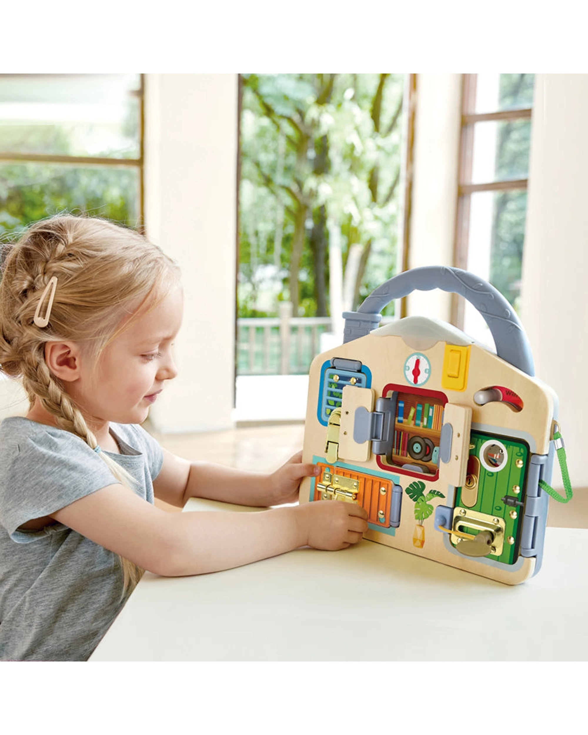 3 Hape Kids Lock & Learn Wooden Playboard Interactive Toy Locks Doors - Multi, 3 of 3