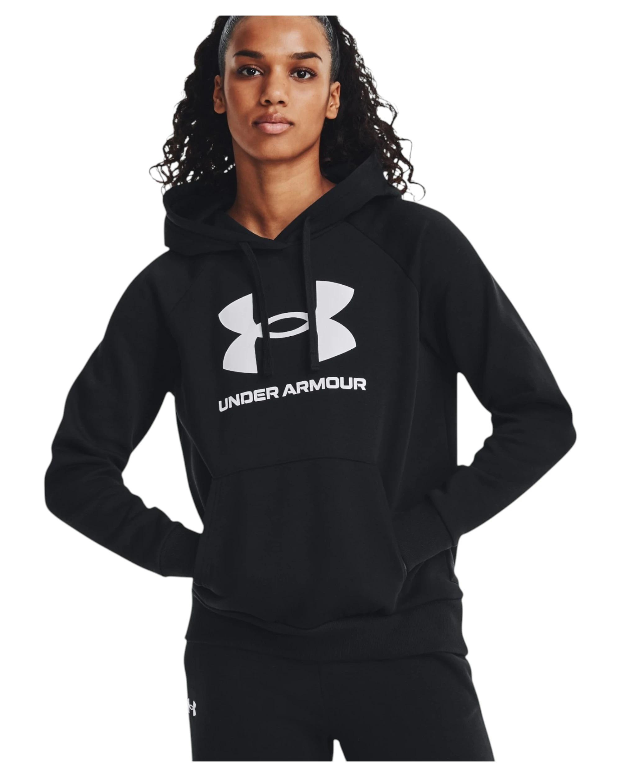 6 Under Armour Womens Rival Fleece Black/ White Big Logo Hoodie BLACK, 6 of 6