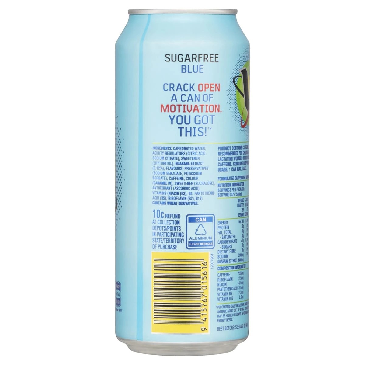 2 V Blue Sugarfree Guarana Energy Drink 500ml, 2 of 5