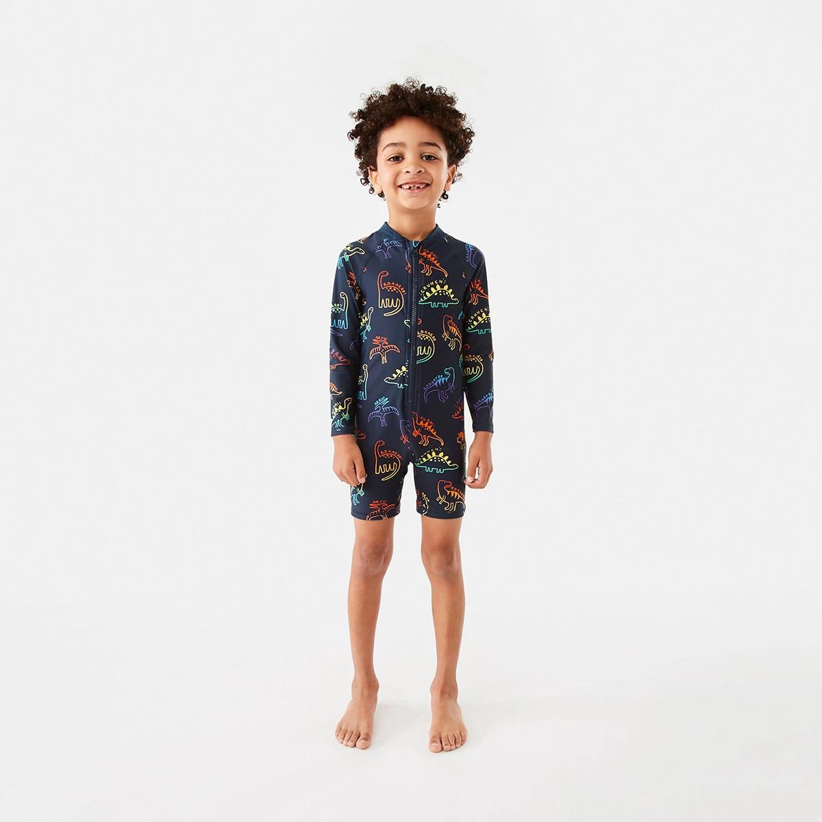 5 Long Sleeve Swimsuit Blue Dino, 5 of 10