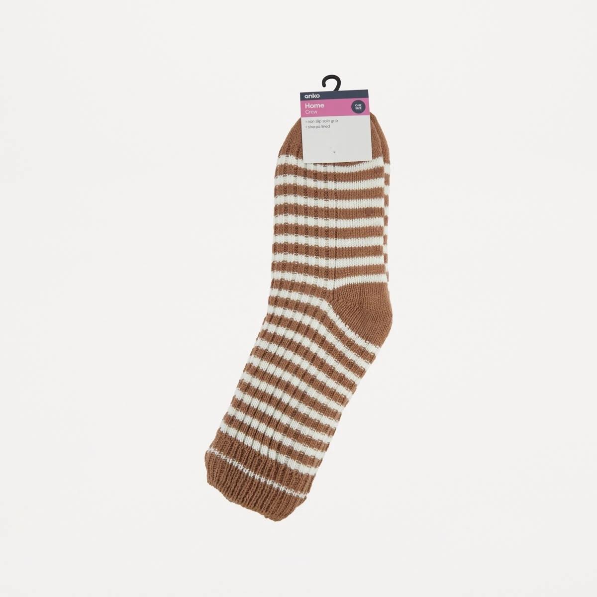 3 Knitted Lounge Socks Bn Wt Strp, 3 of 3