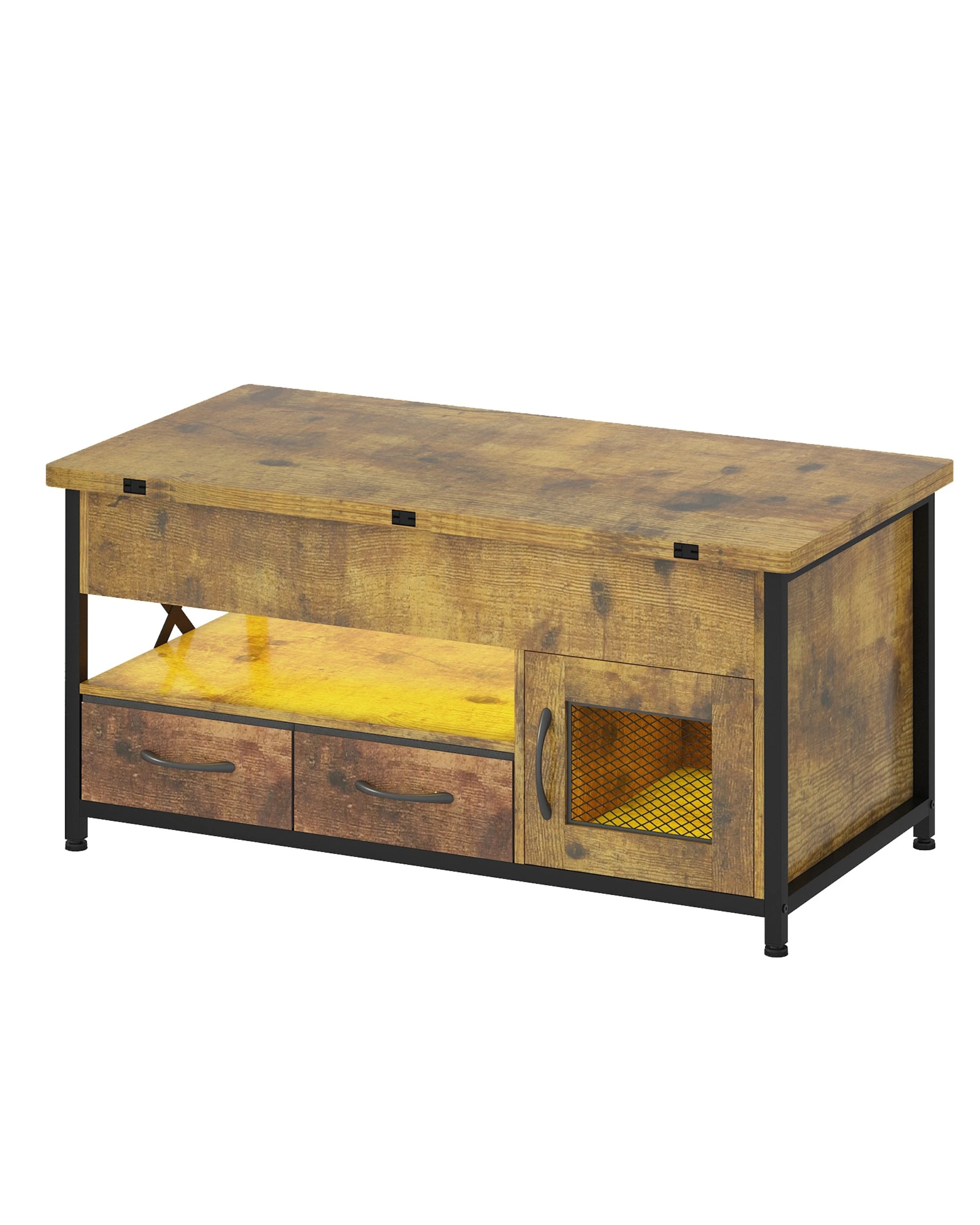 8 Advwin 4-in-1 LED Lift Top Coffee Table w/ Hidden Compartment & Display Shelf Rising Center Table w/ & Drawer & Cabinet, 8 of 10