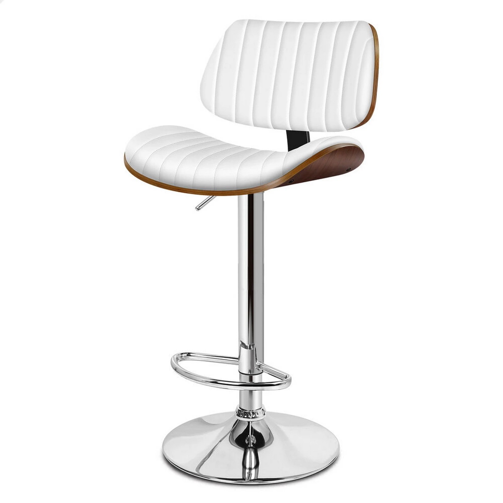 1 Alfordson 1x Bar Stool Kitchen Swivel Chair Wooden Leather Gas Lift - White, 1 of 9
