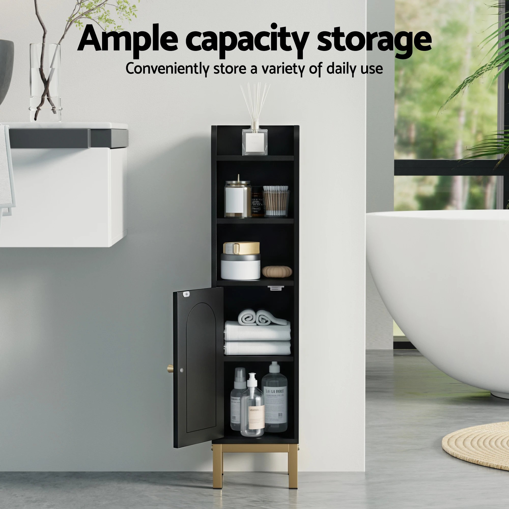 5 Artiss Bathroom Storage Cabinet Floor Organizer Toilet Corner Adjustable - Black, 5 of 9