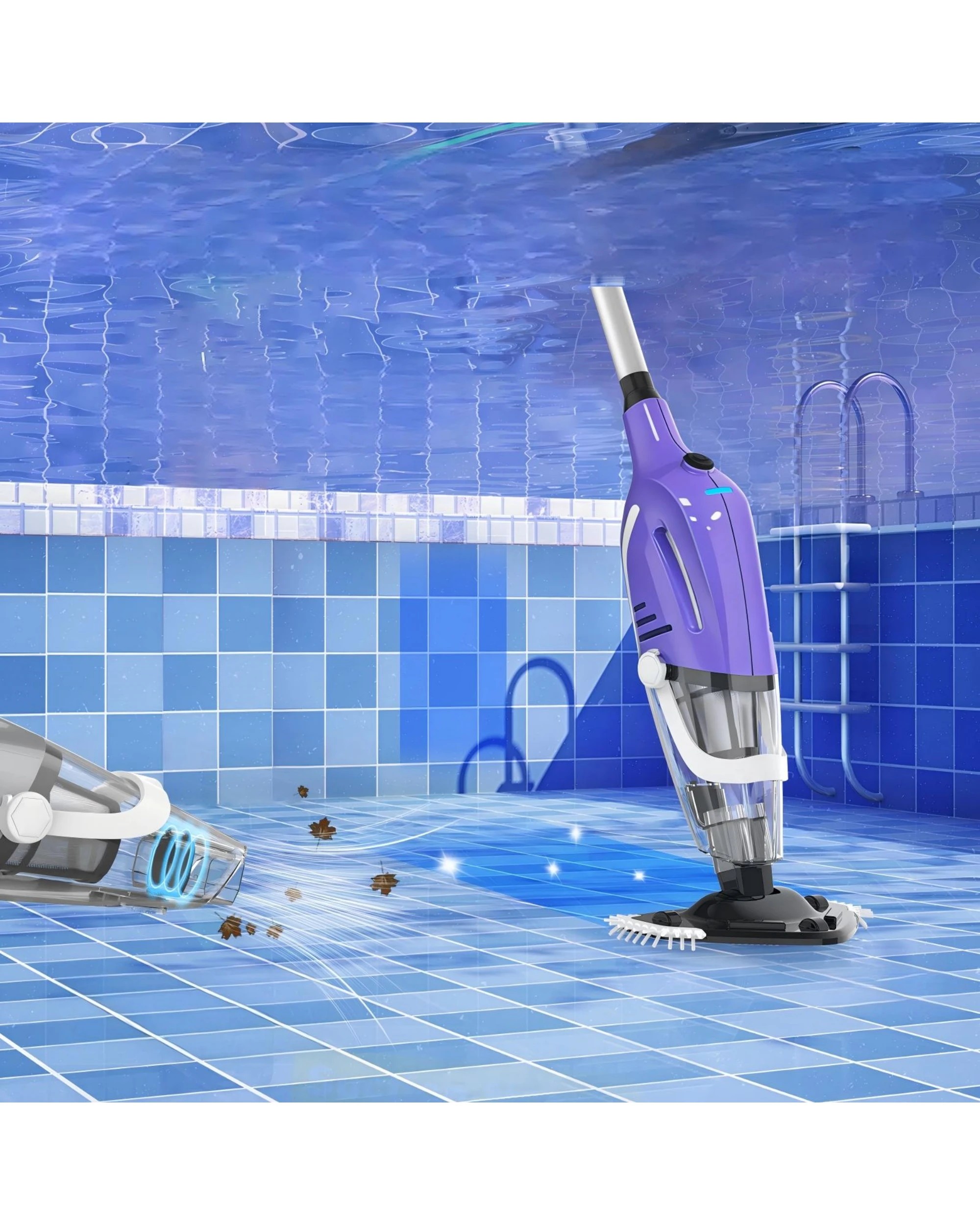 3 Advwin Cordless Pool Vacuum with Telescopic Pole - Purple, 3 of 8