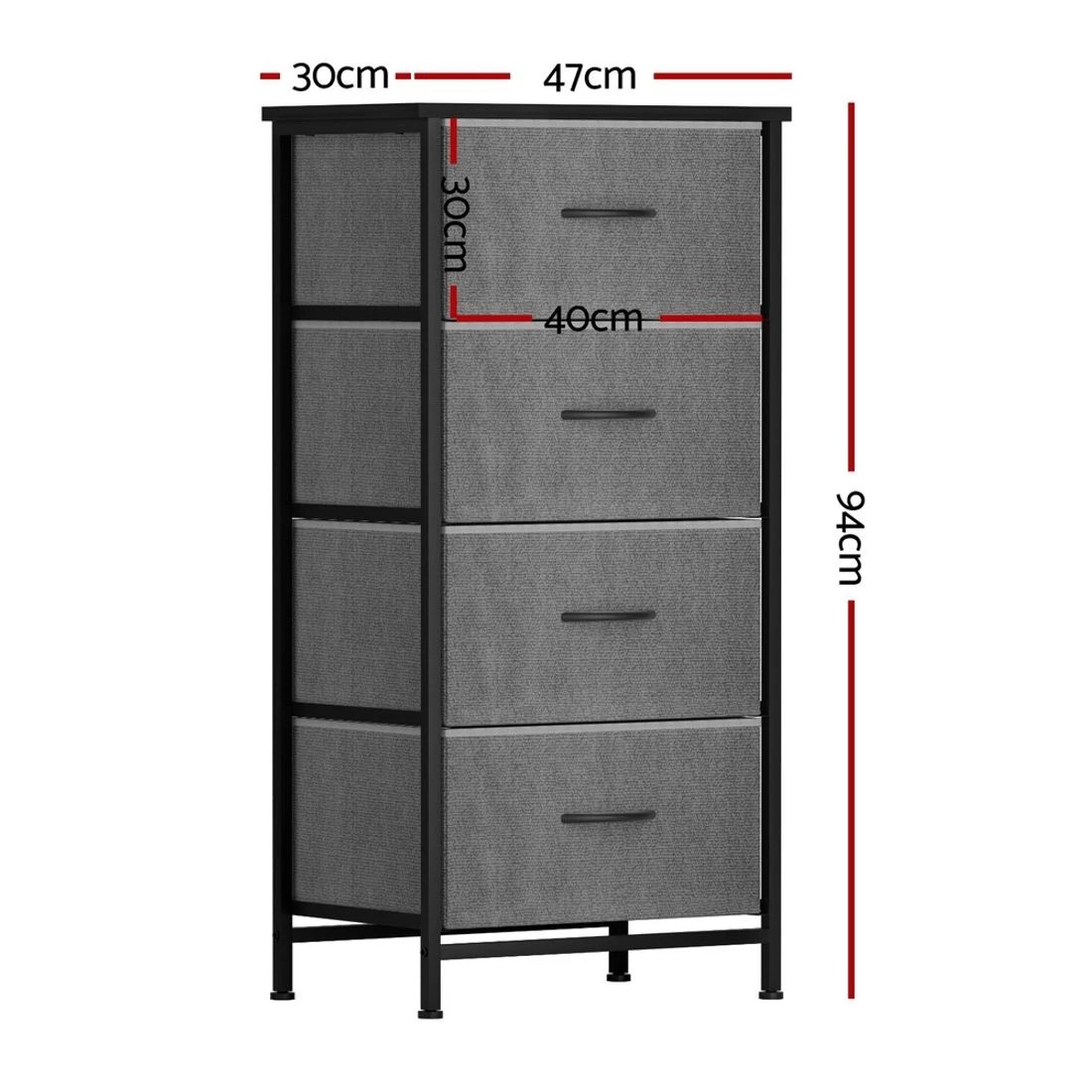 4 Artiss Chest of 4 Drawers Storage Dresser Tallboy - Grey, 4 of 8