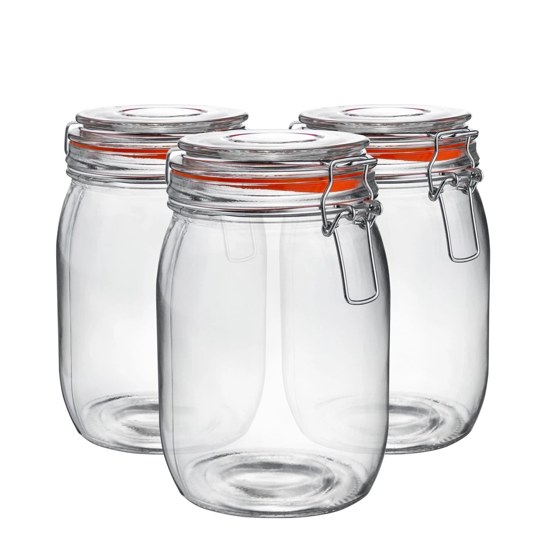 1 Argon Tableware Glass Storage Jars with Airtight Clip Lid - 1 Litre Set - 3x - Clear, 1 of 8