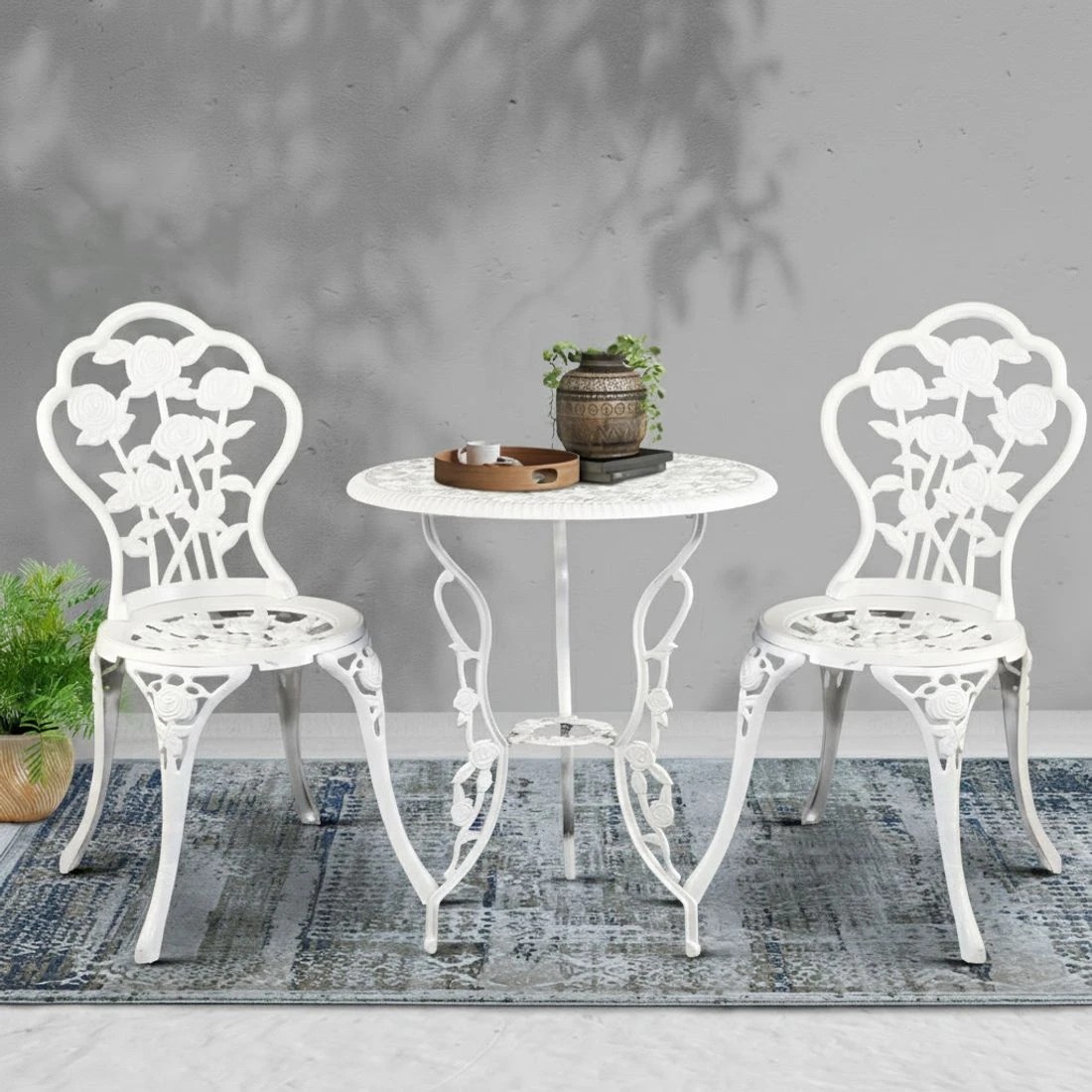 7 Gardeon 3PC Outdoor Setting Bistro Set Chairs Table Cast Aluminum Patio Furniture - White, 7 of 7