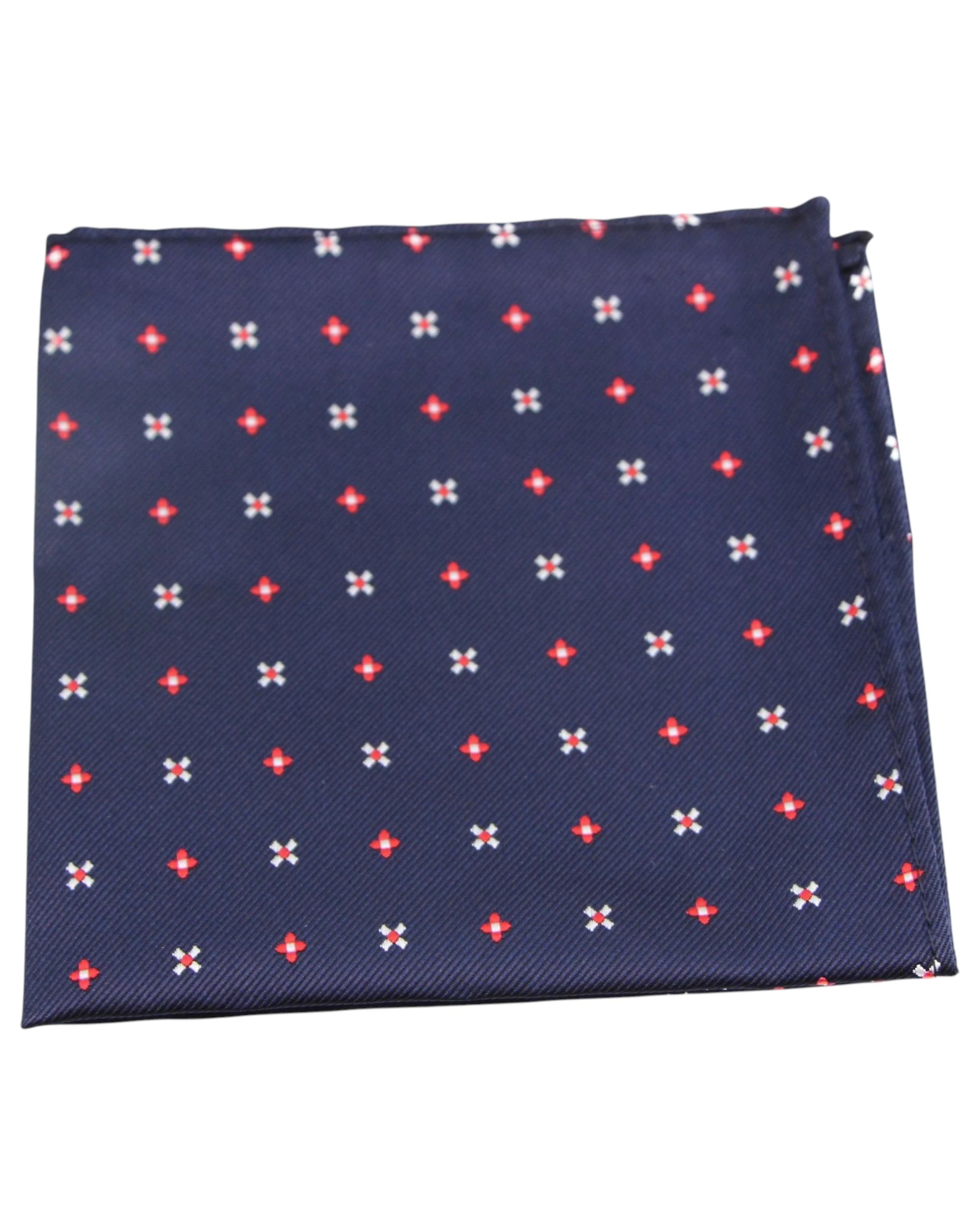 1 Zasel Mens Navy & Red Flower Silk Pocket Square - Multi, 1 of 3
