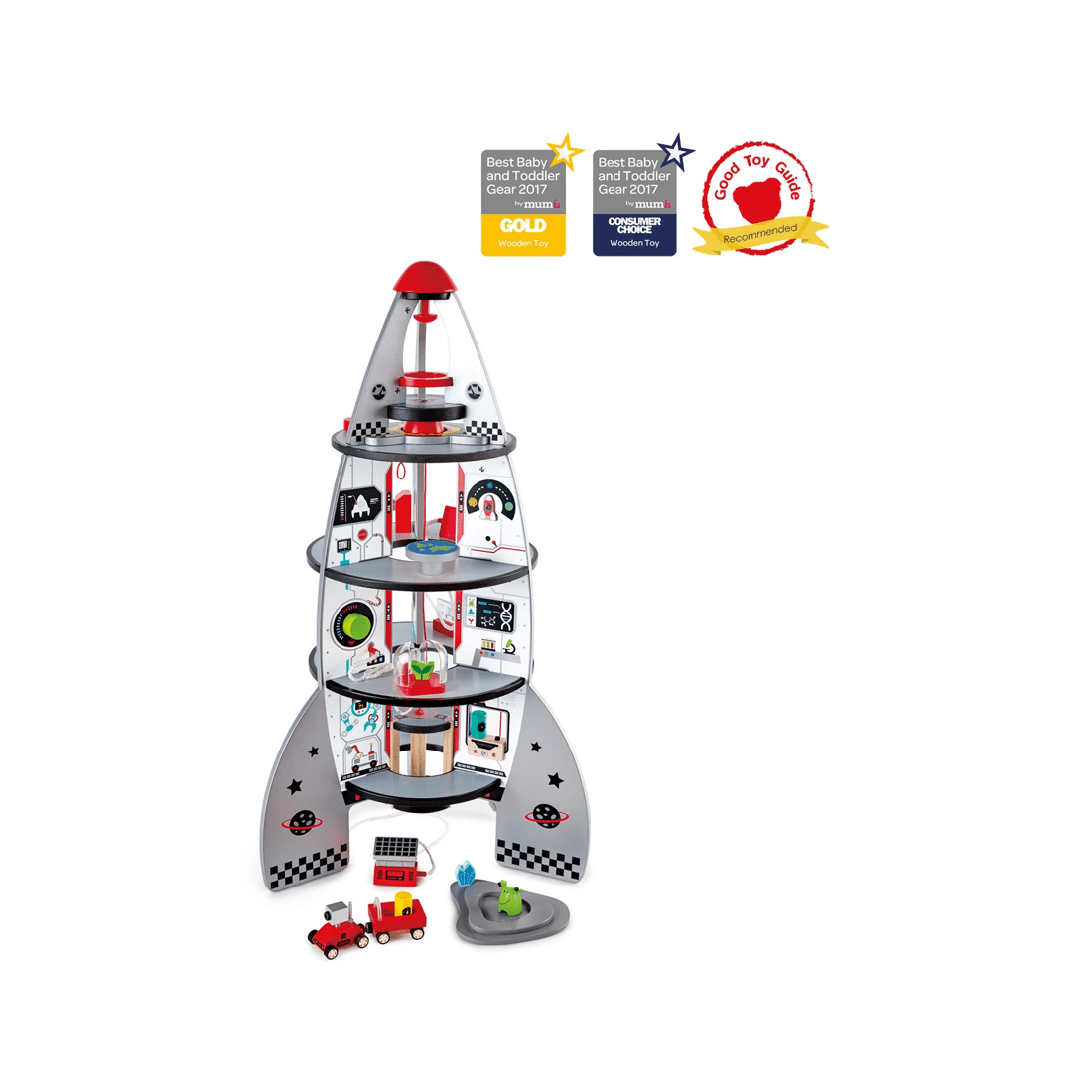2 Hape 20pc Four Stage Rocket Ship Wooden Toy 74cm Kids Toddler 3y+. - White, 2 of 9