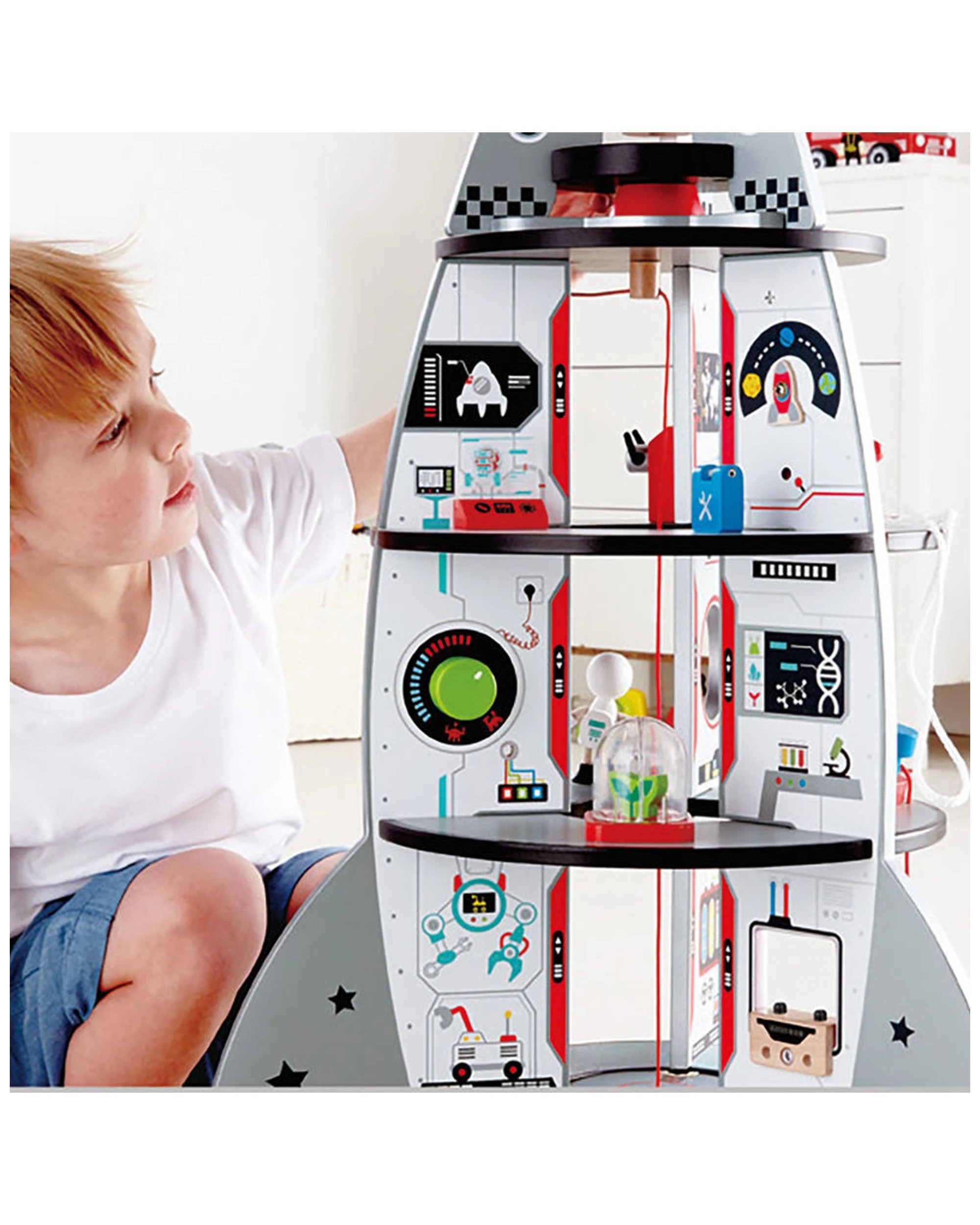 2 Hape 20pc Four Stage Rocket Ship Wooden Toy 74cm Kids Toddler 3y+. - White, 2 of 9