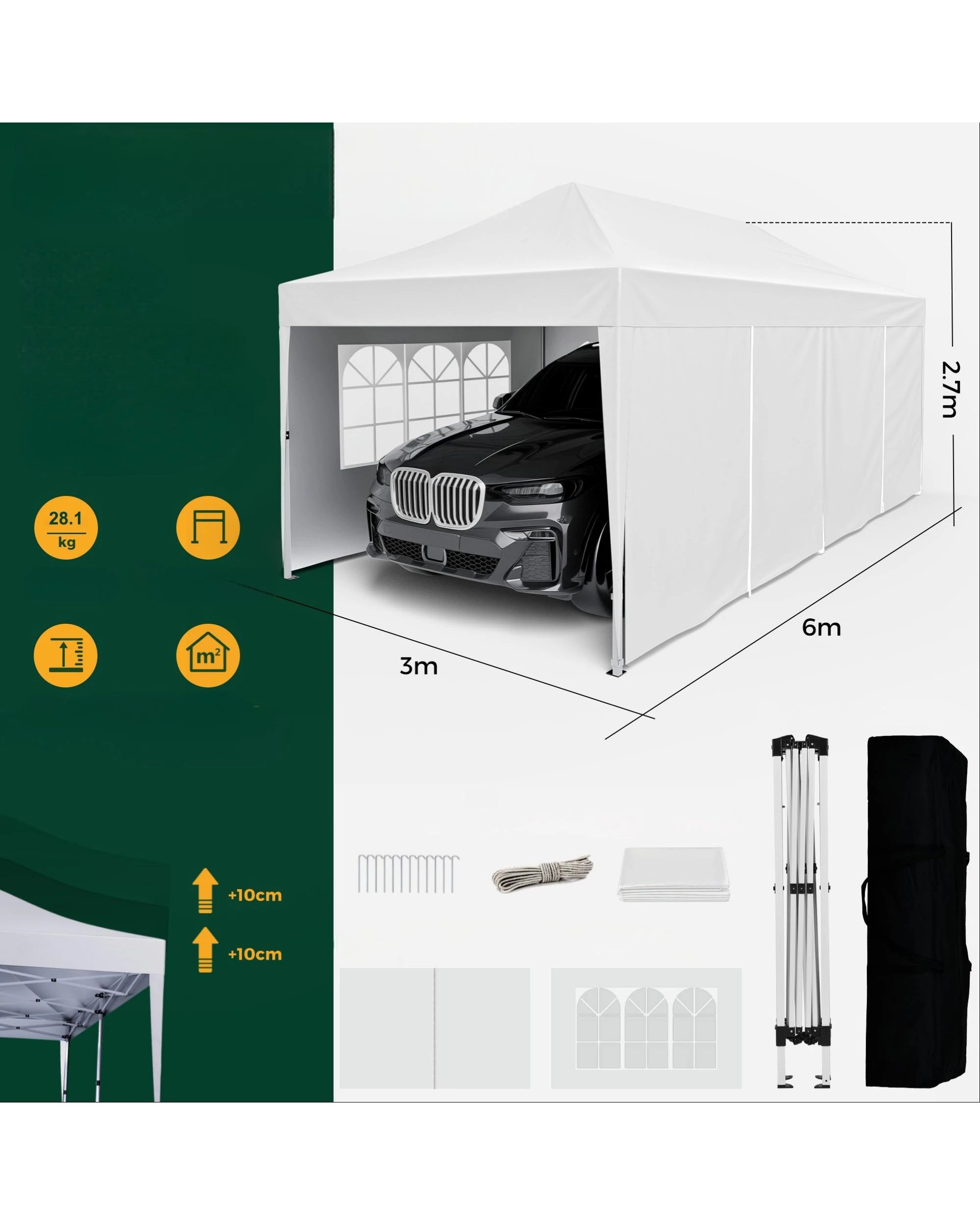 3 Advwin 3×6m Pop Up Canopy Tent with 6 Sidewalls - White, 3 of 7