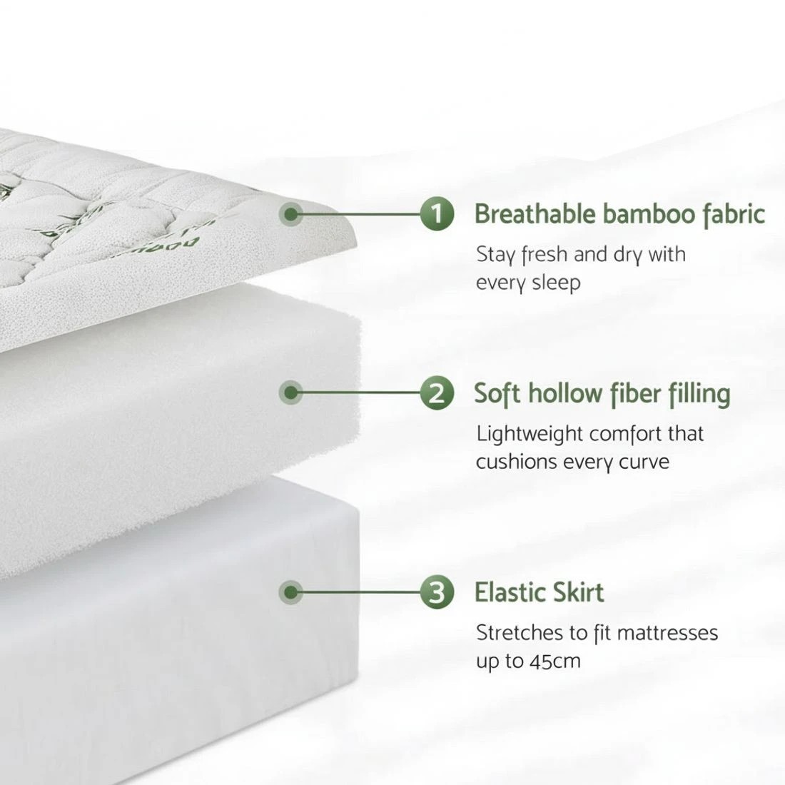 5 Giselle Mattress Topper 5cm Pillowtop toppers Bamboo Double - White, 5 of 9