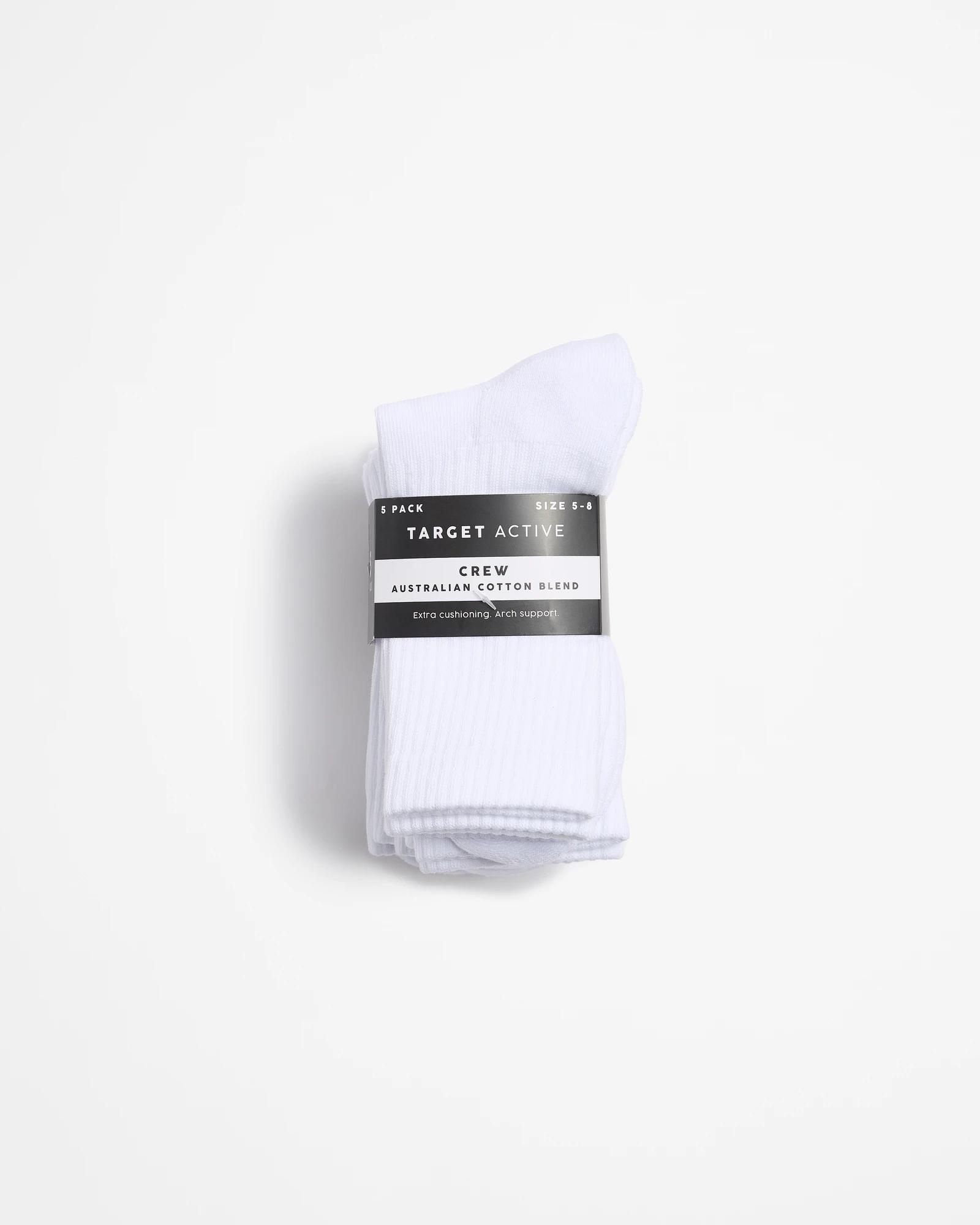 3 Target Active Australian Cotton Blend 5 Pack Cushioned Crew Socks WHITE, 3 of 3