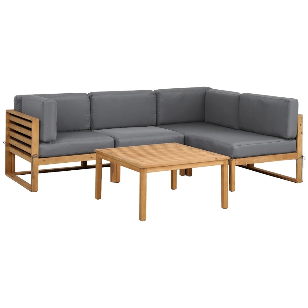 1 Gardeon 4 Seater Outdoor Sofa Set Wooden Couch Lounge Setting - Natural, 1 of 6