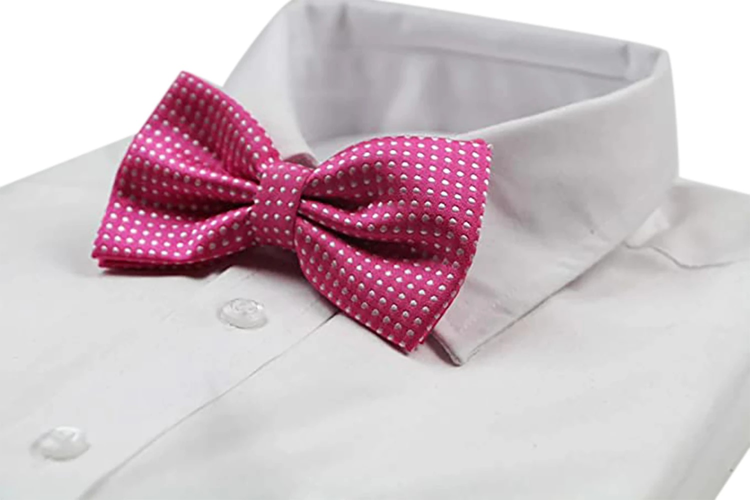 5 Zasel Mens Pink Plain Coloured Bow Tie With White Polka Dots - Pink, 5 of 5