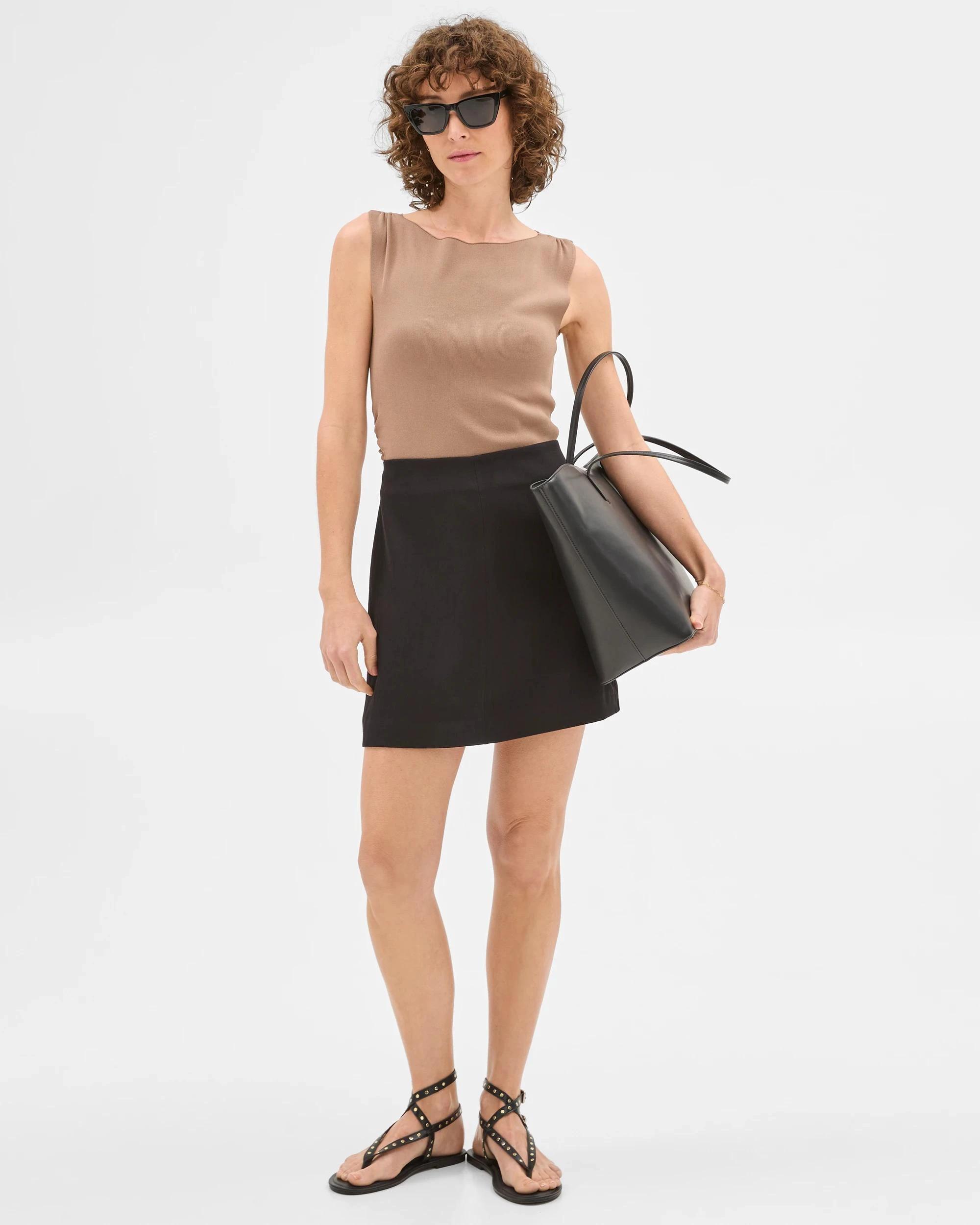 4 Summer Twill Seam Detail Mini Skirt - Preview BLACK, 4 of 7