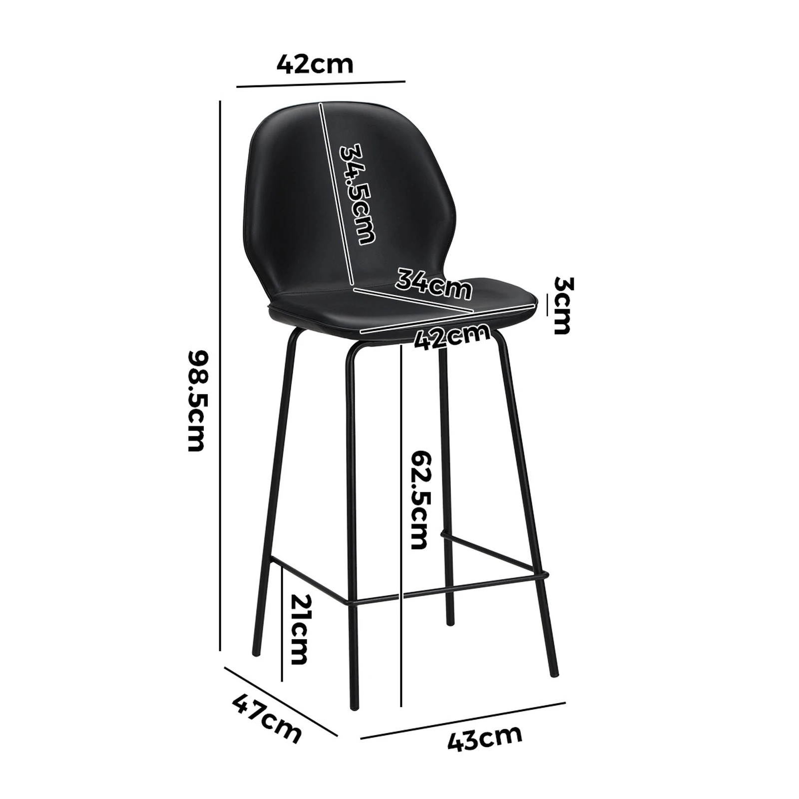2 Oikiture 2PCS Bar Stools Kitchen Counter Chair Metal - Black, 2 of 9