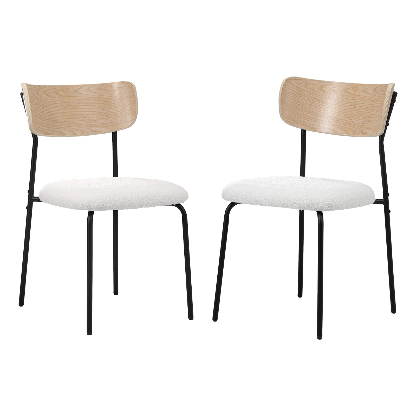 1 Oikiture 2PCS Dining Chairs Kitchen Chair Padded Lounge Seat Sherpa - White, 1 of 8