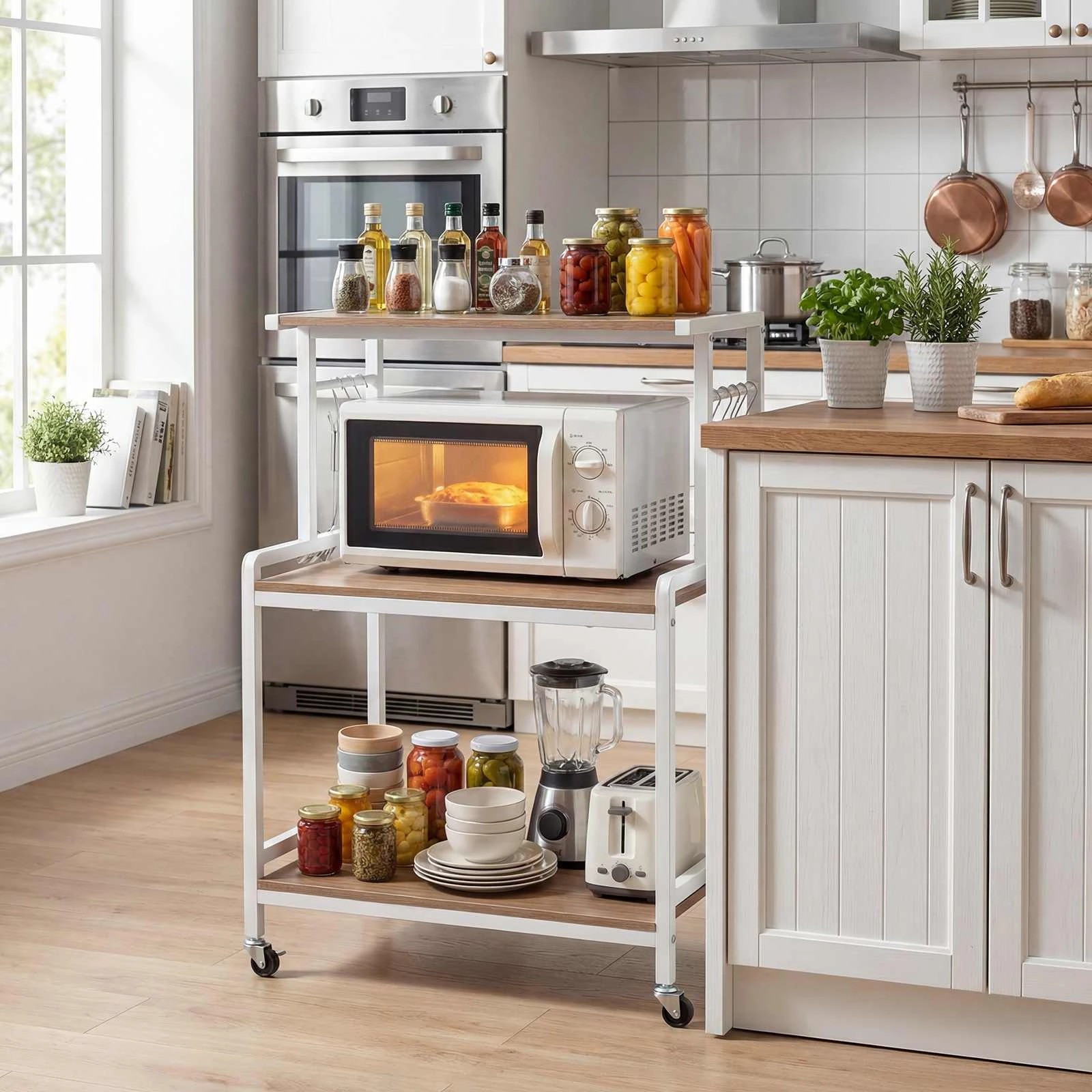 3 Costway 3-Tier Kitchen Rolling Utility Cart w/Power Outlets, 3 of 4