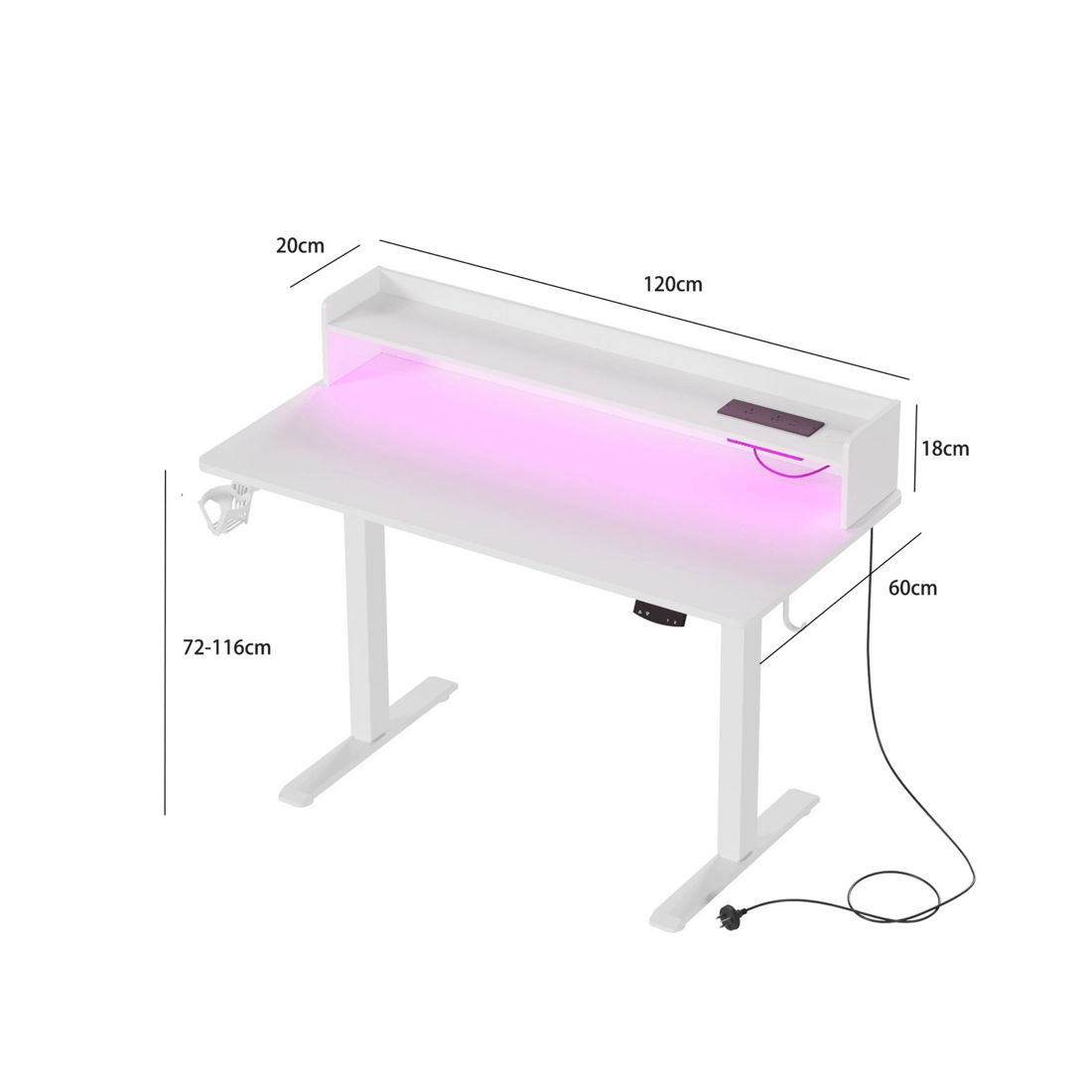 2 Advwin Led Rgb Light Electric Standing Desk With Power Outlets & Monitor Stand 120cm
 - White, 2 of 9